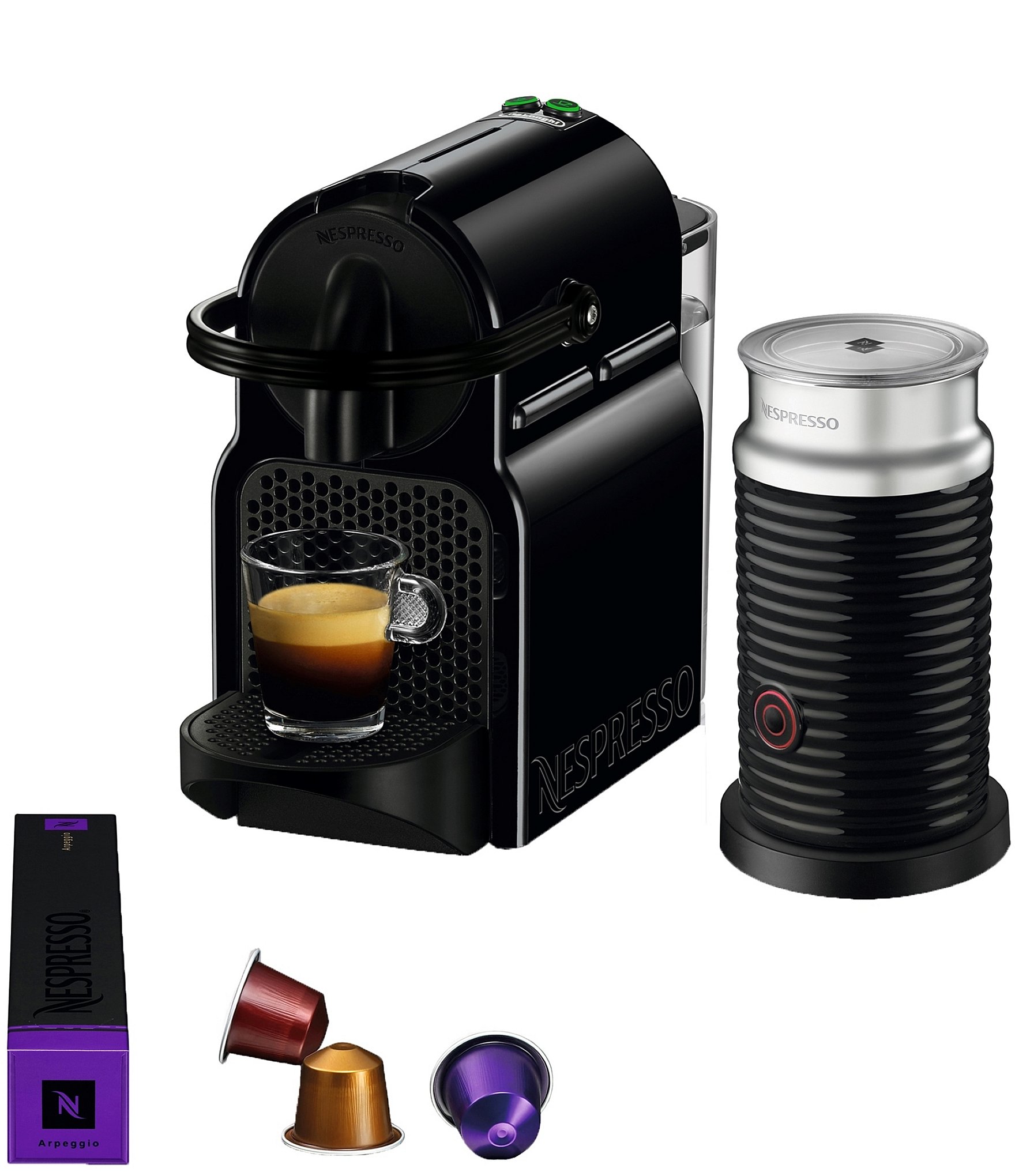 Nespresso by De'Longhi Vertuo Next Premium Coffee and Espresso Maker in  Black Rose Gold plus Aeroccino 3 Milk Frother in Black 