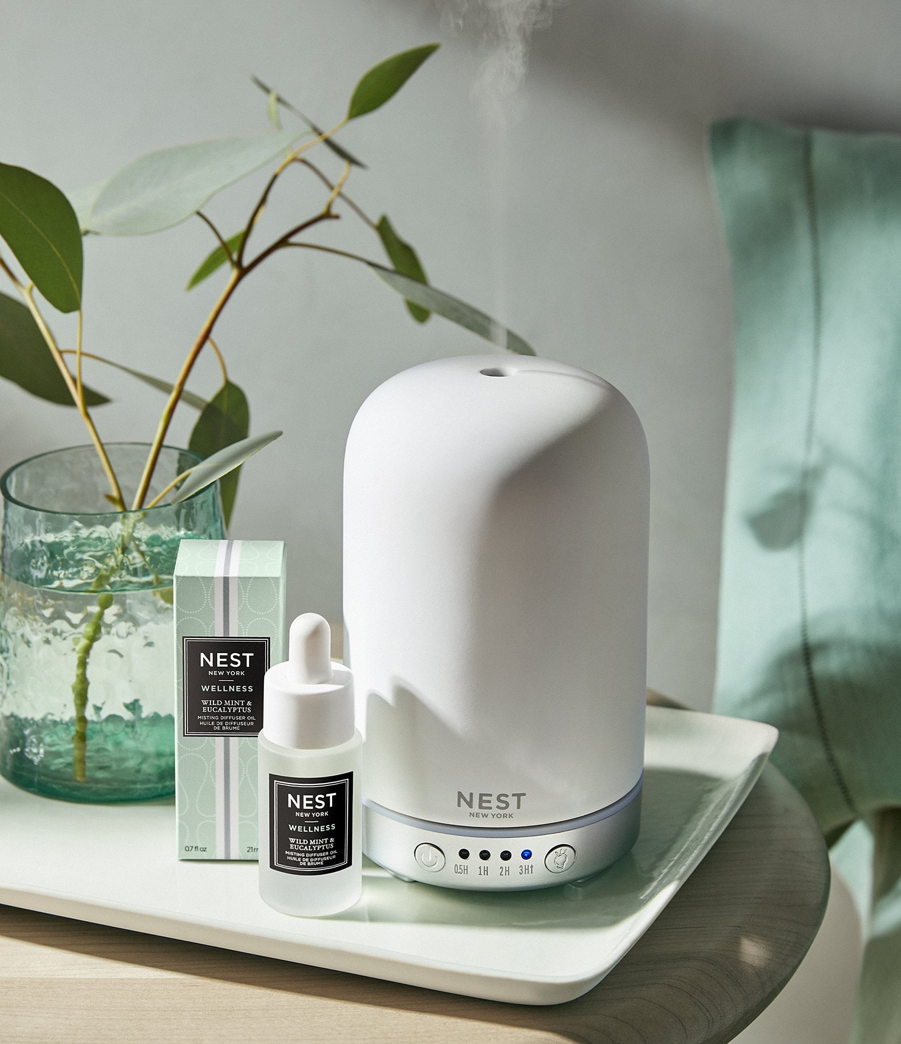 NEST New York Misting Diffuser Set with Wild Mint & Eucalyptus Diffuser Oil Drops