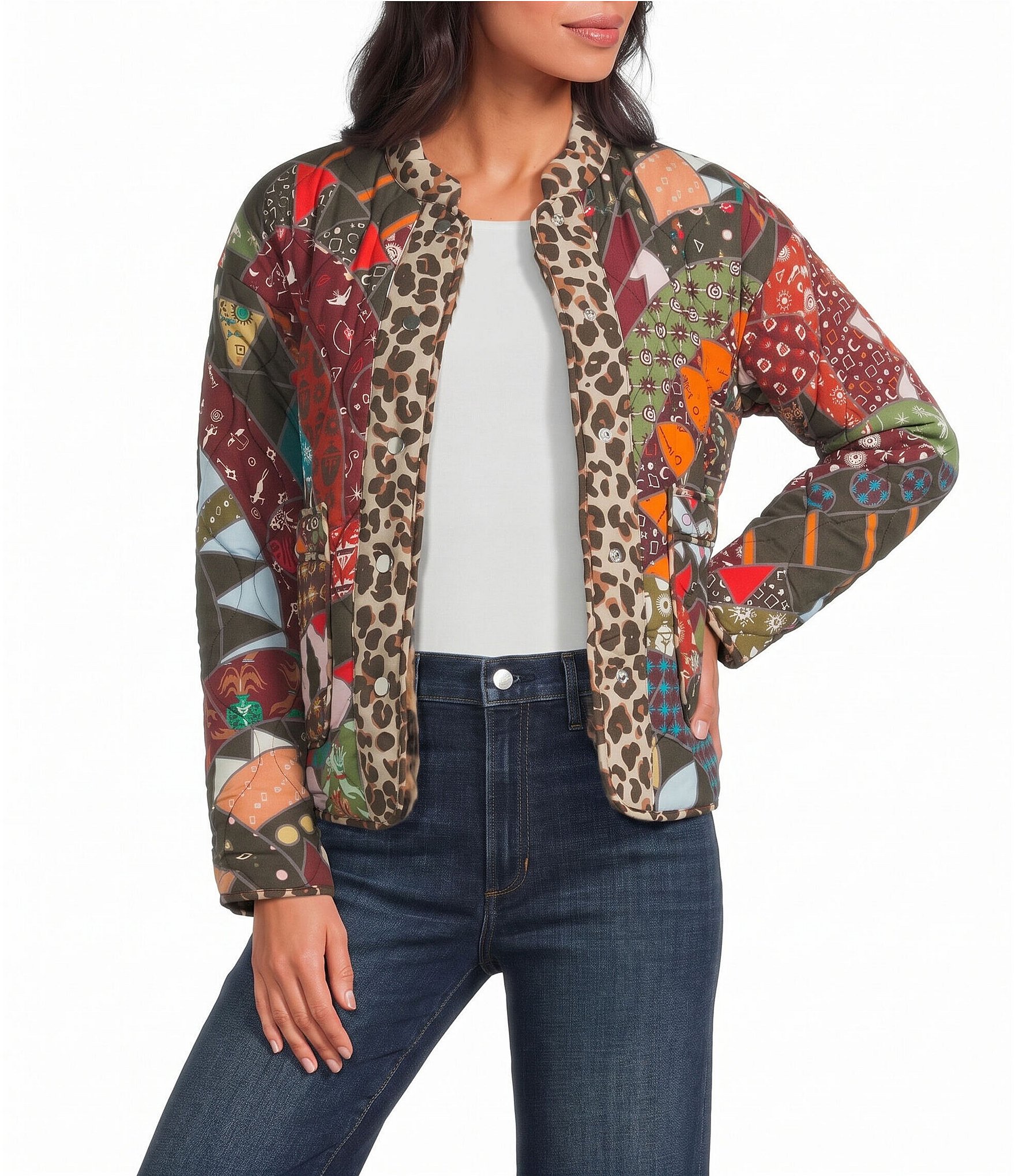 Never Fully Dressed Casablanca Printed Reversible Round Neck Long Sleeve Quilted Coat