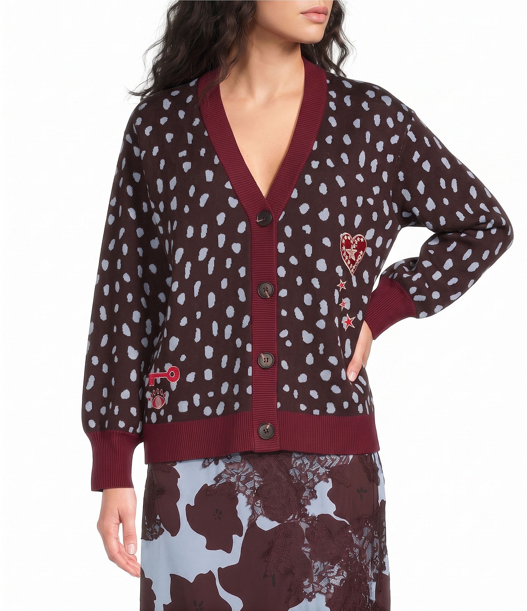 Never Fully Dressed Deer Print V-Neck Long Sleeve Soft Knit Cardigan