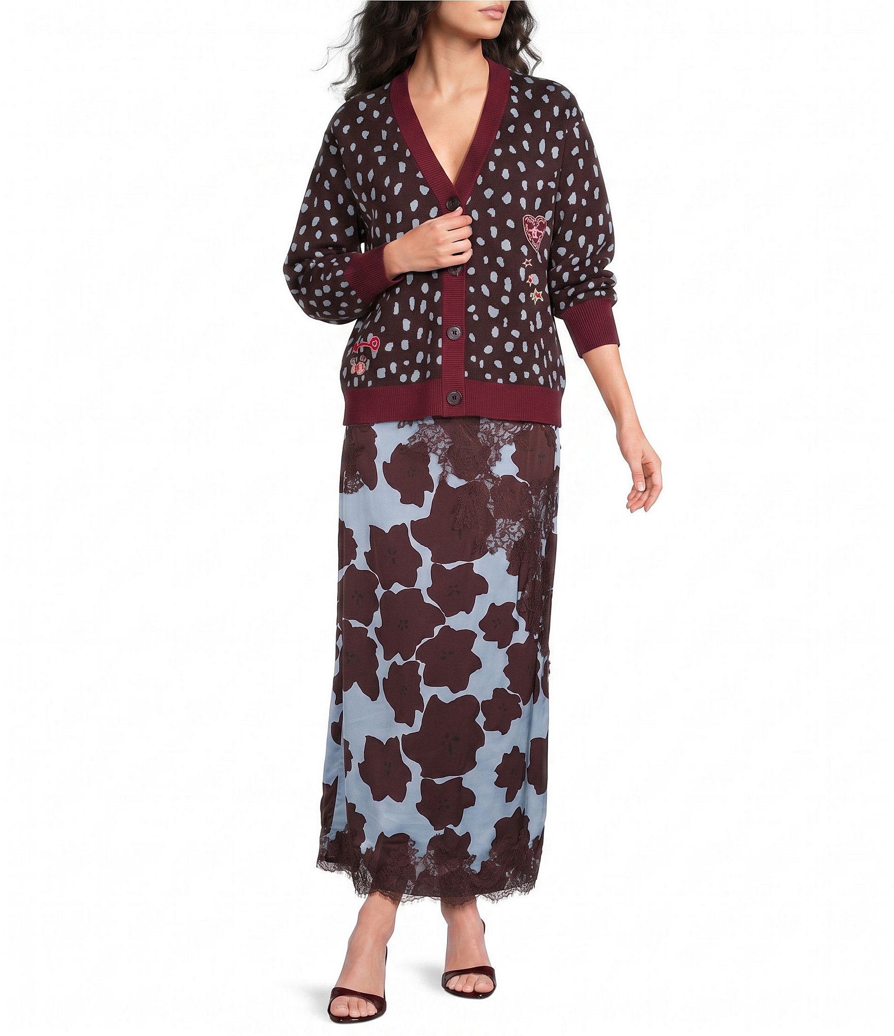 Never Fully Dressed Deer Print V-Neck Long Sleeve Soft Knit Cardigan