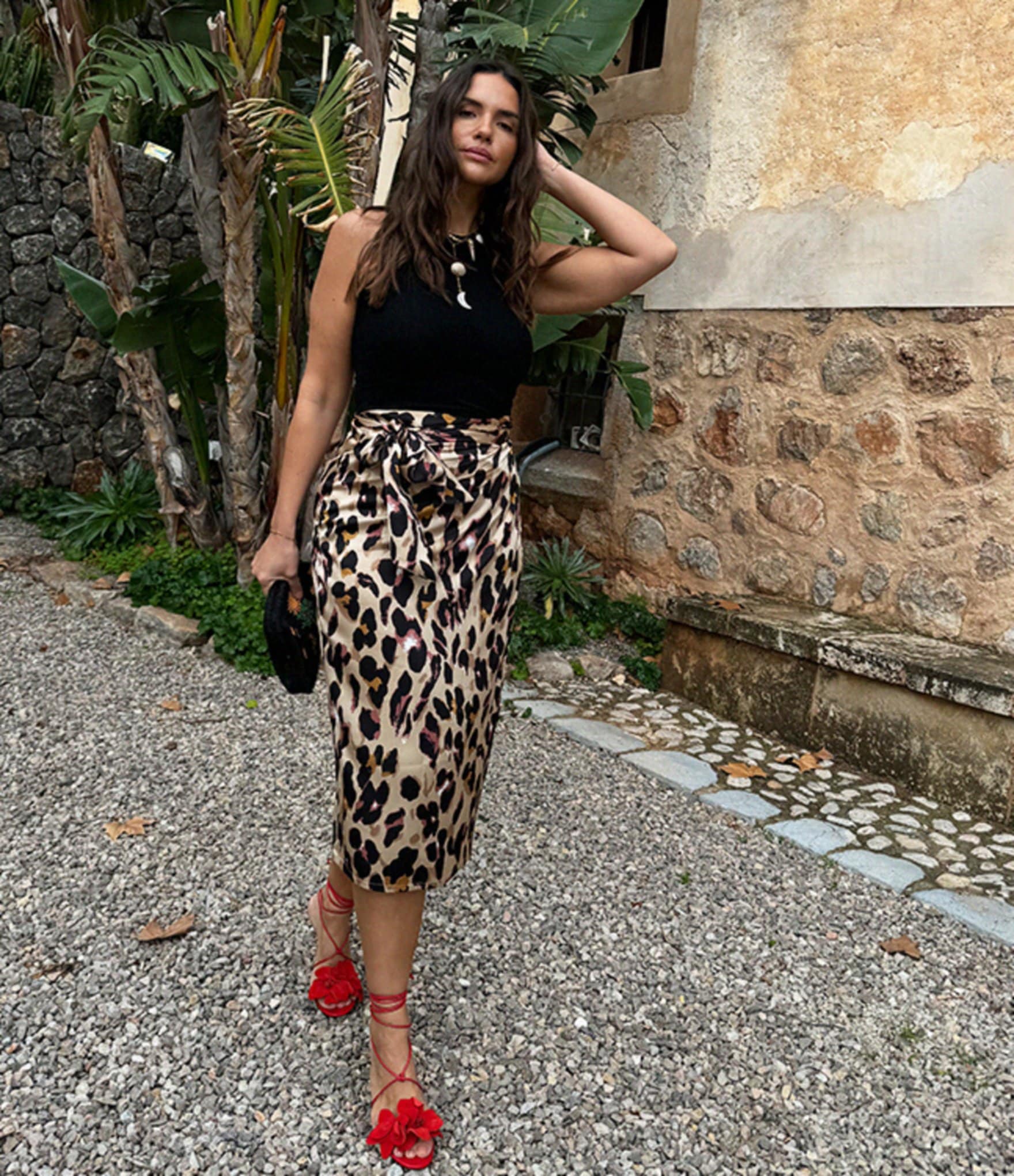 Never Fully Dressed Jaspre Leopard Print Wrap Midi Skirt