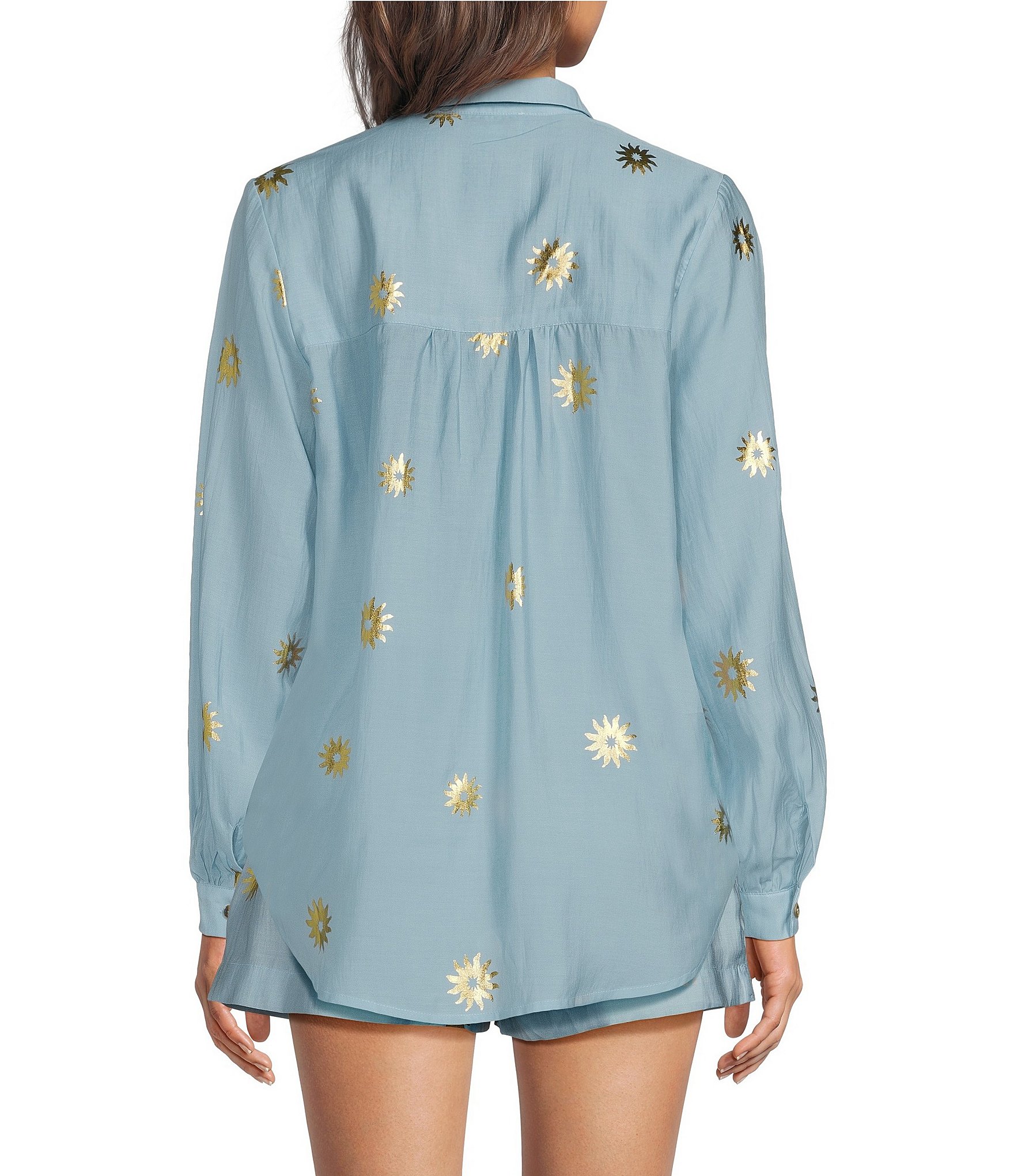 Never Fully Dressed Miley Sun Printed Collared Long Sleeve Button Front Coordinating Shirt