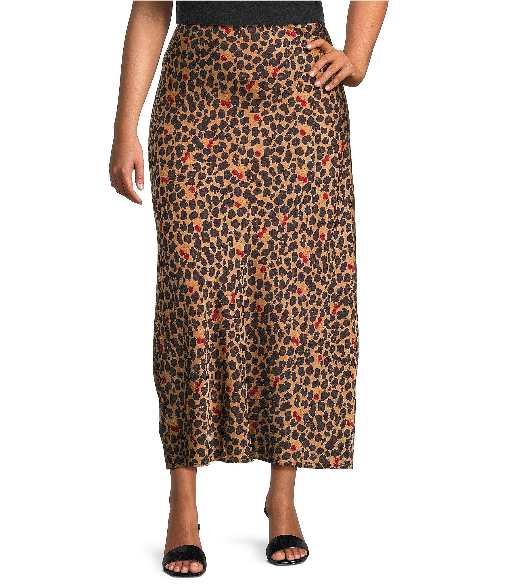 Never Fully Dressed Plus Size Dorris Leopard Cherry Print Maxi Skirt