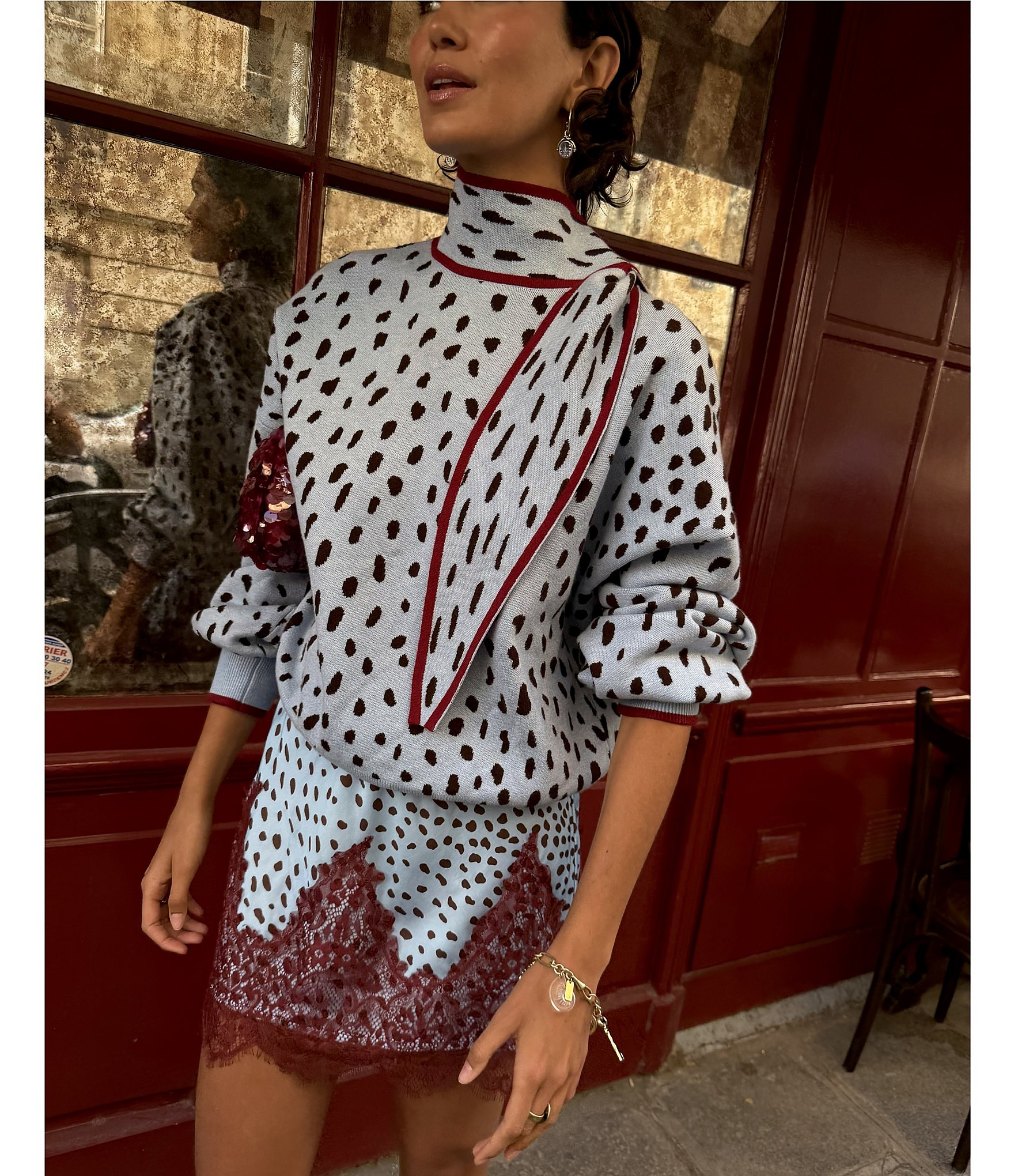 Never Fully Dressed Plus Size Maeva Deer Printed Lace Hem Mini Skirt