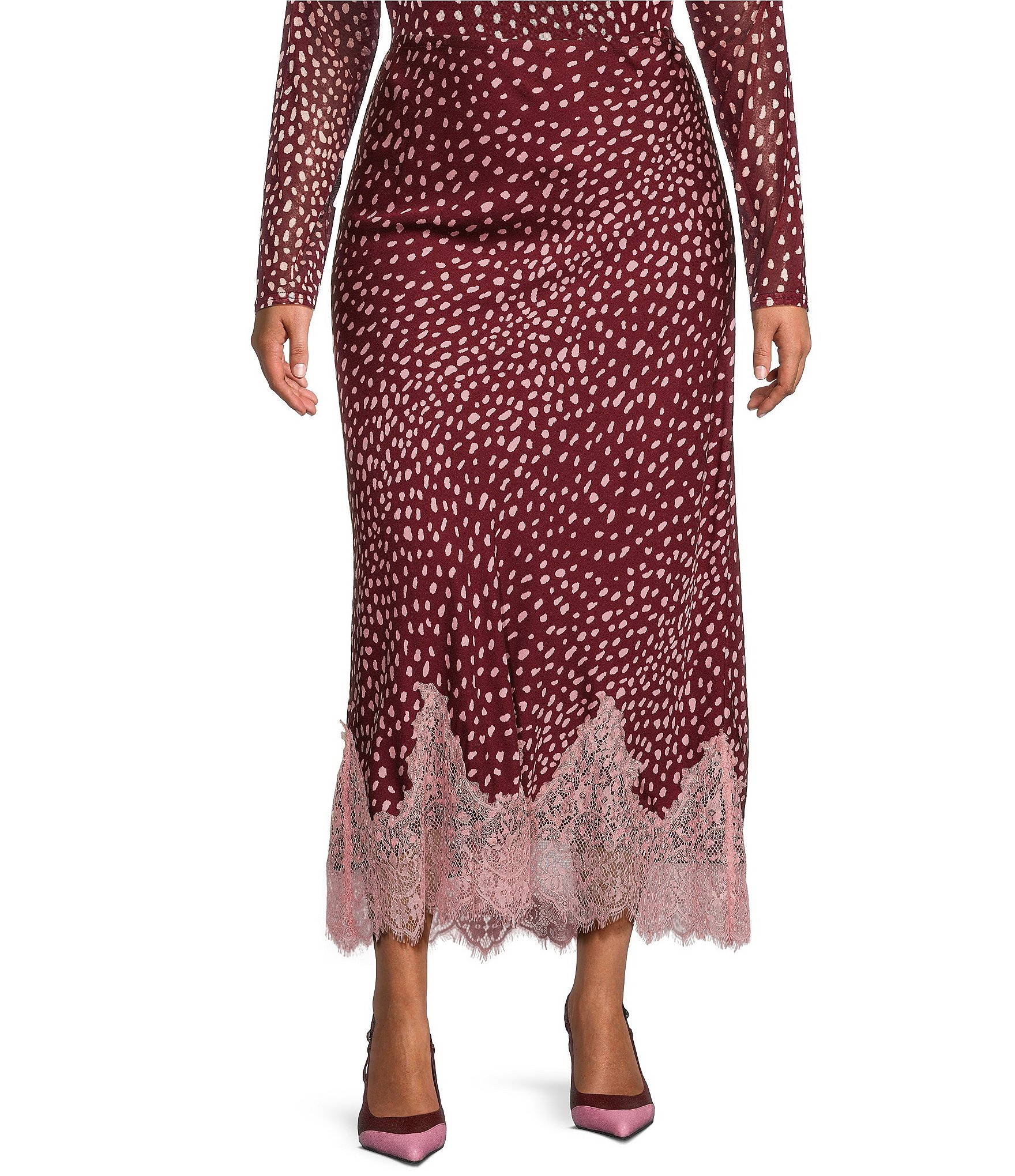 Never Fully Dressed Plus Size Maeva Deer Printed Lace Hem Slip Midi Coordinating Skirt