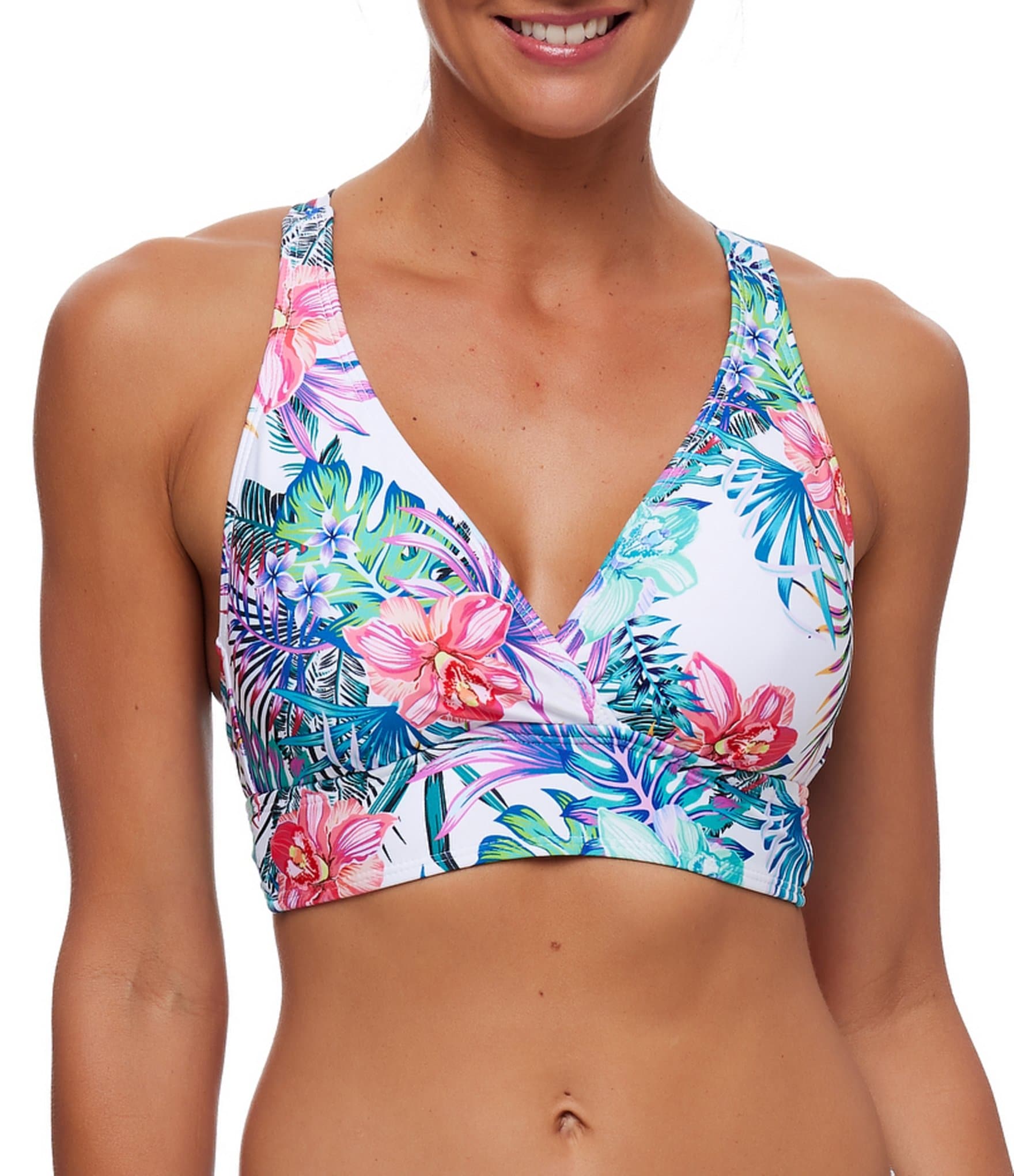 Next by Athena Malibu Shores Tropical Print V-Neck Sports Bra Swim Top |  Dillard's