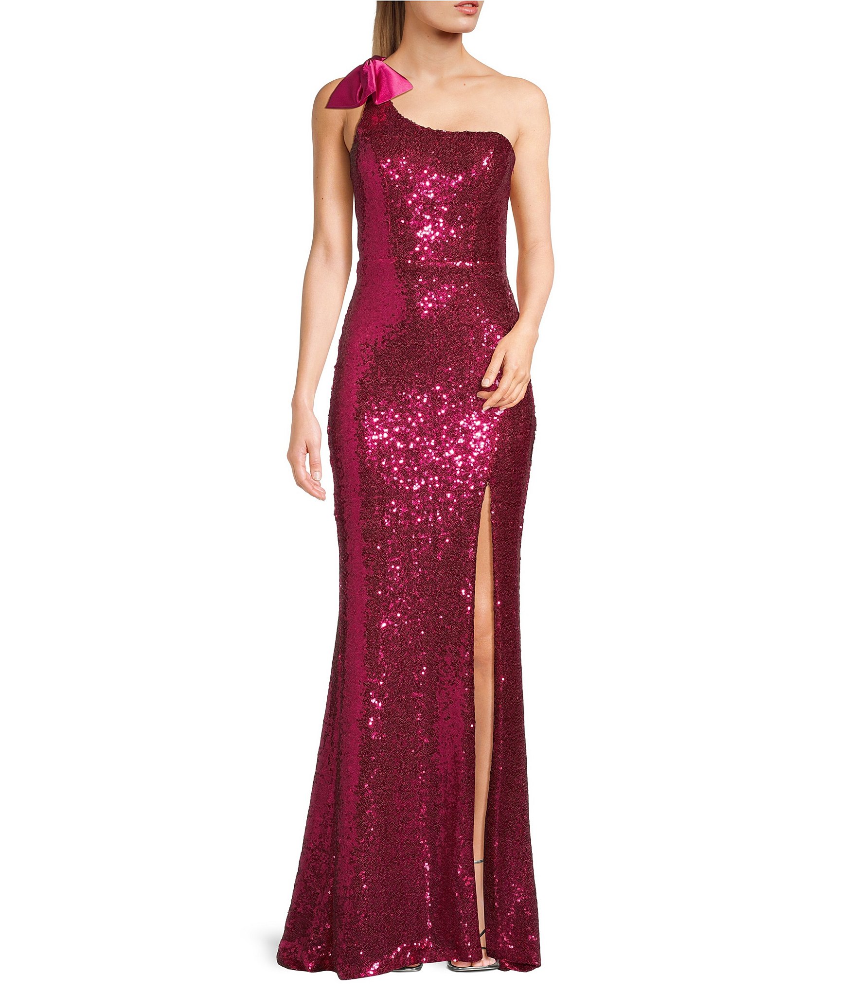 B. Darlin One Shoulder Glitter Knit Maxi Dress