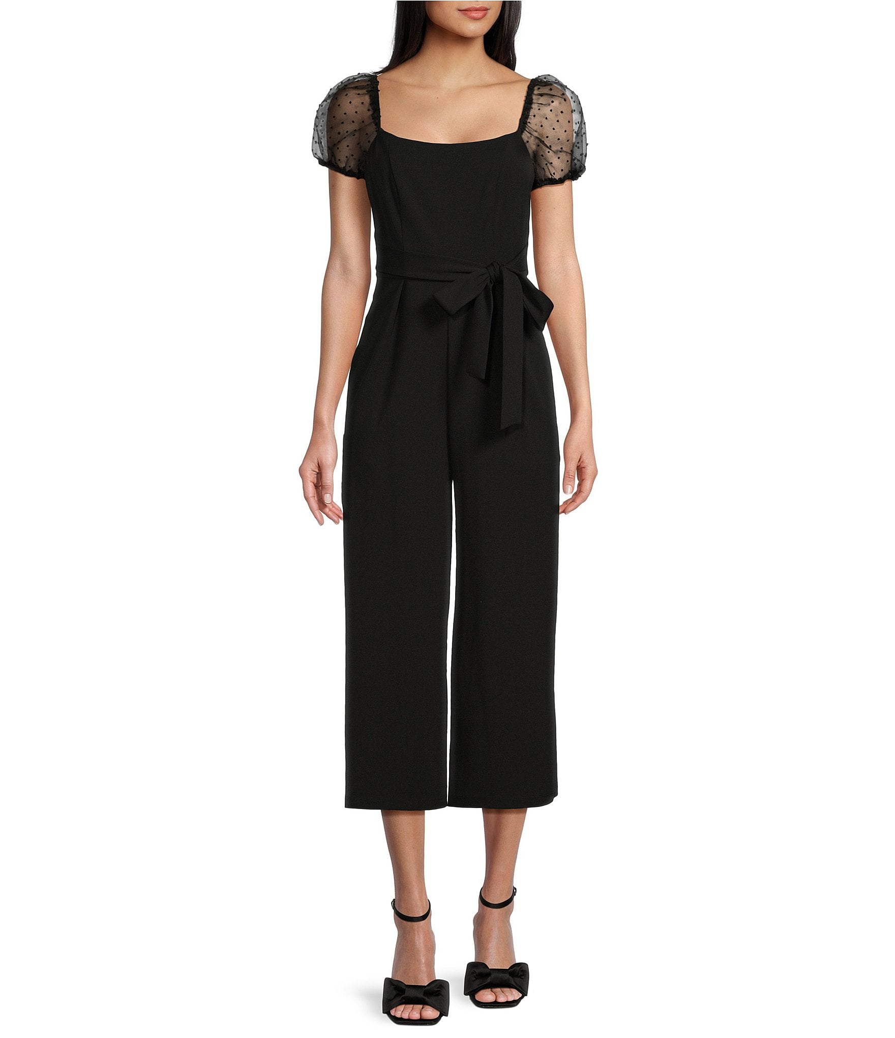 Next Up Short Puff Sleeve Bow Cropped Jumpsuit | Dillard's