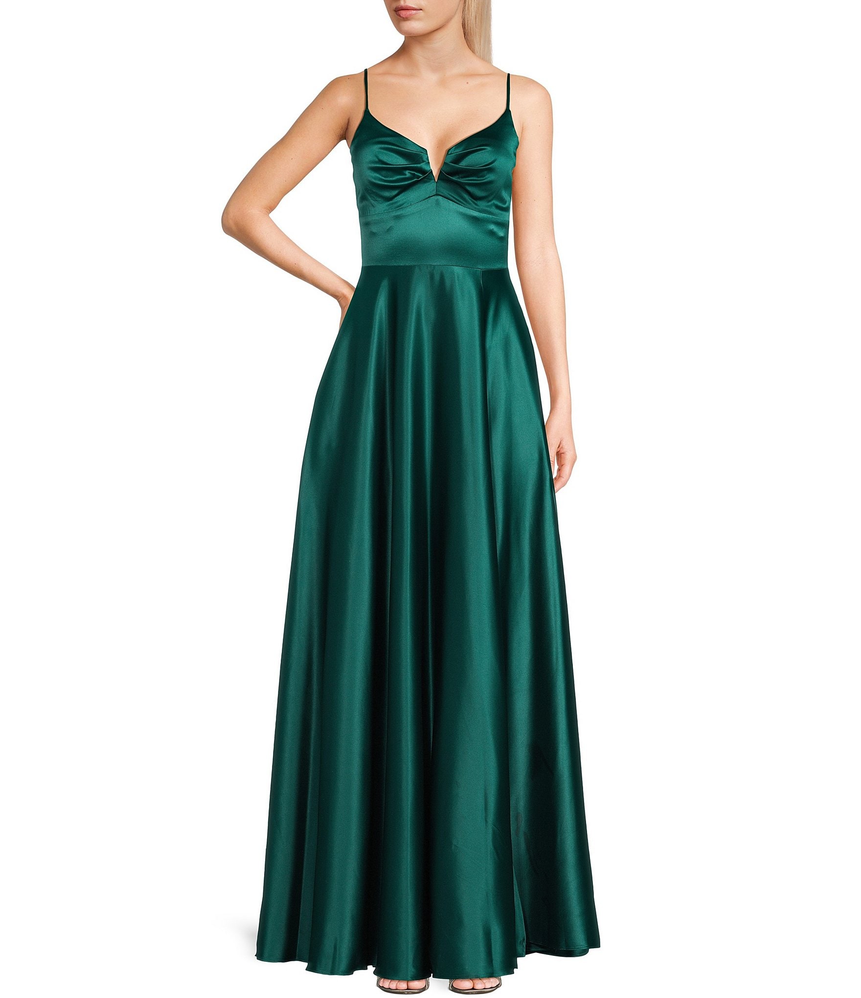 Spaghetti Strap Simple Dress with Notch Neck Peacock