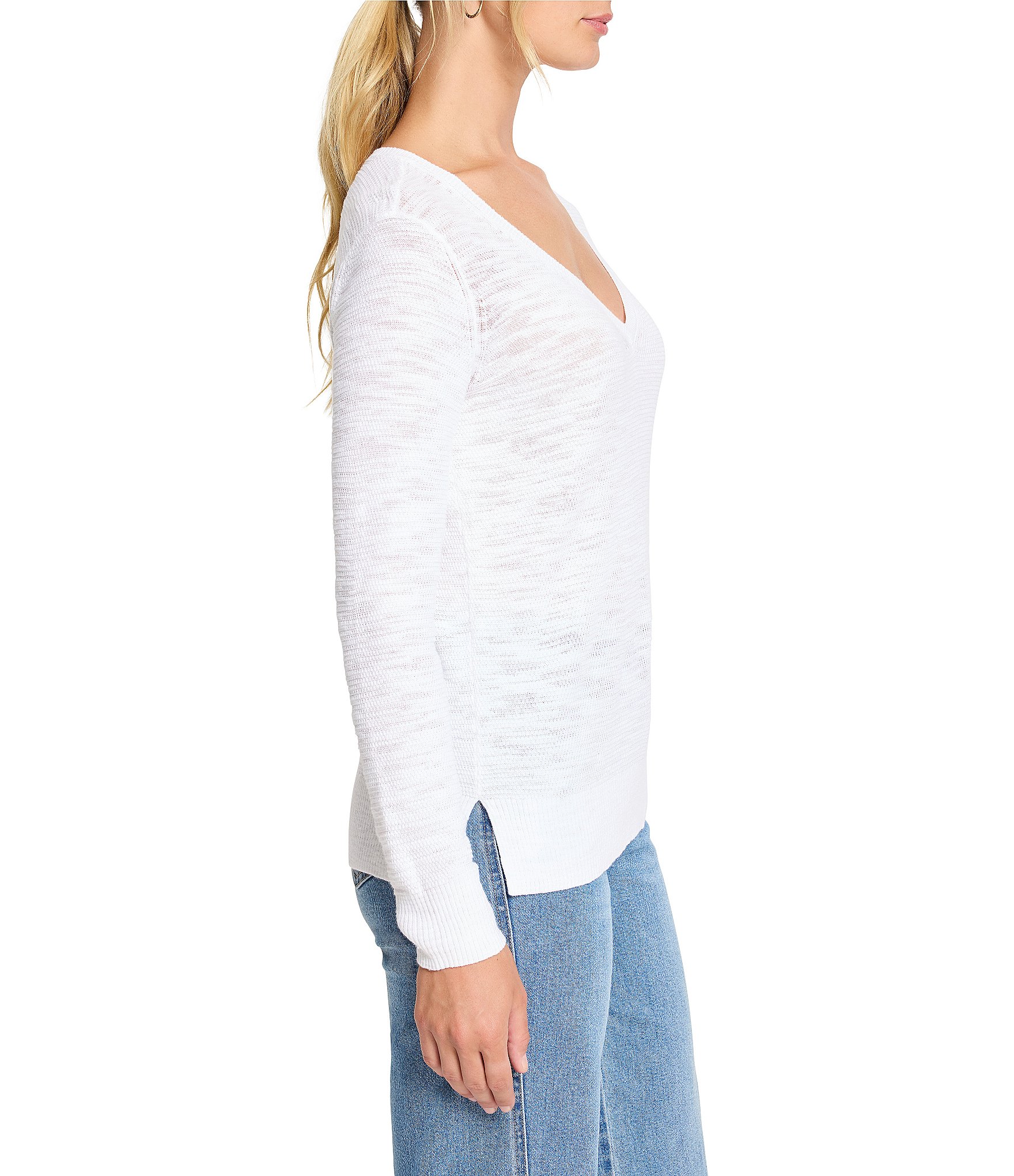 NIC + ZOE Breezy Texture V-Neck Long Sleeve Sweater