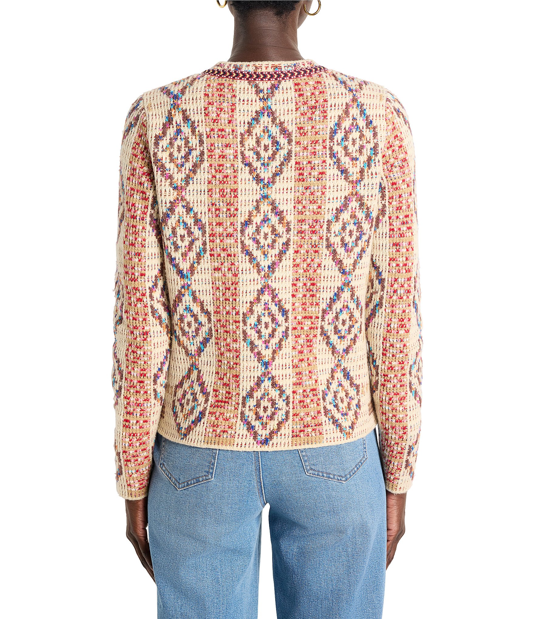 NIC + ZOE Color Wave Knit Round Neck Long Sleeve Jacket