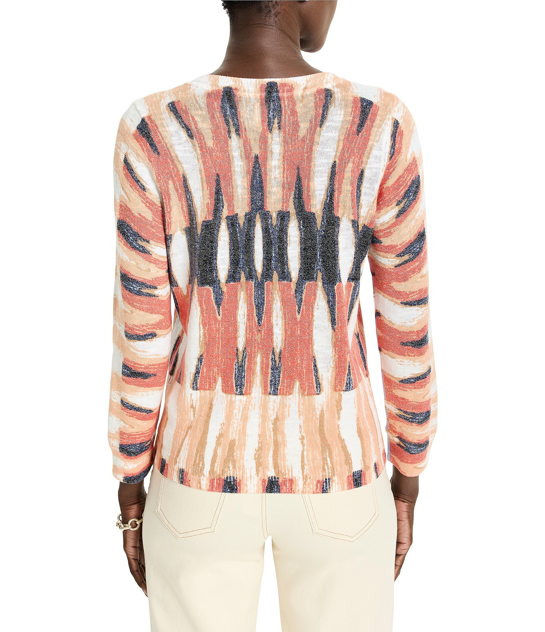 NIC + ZOE Criss Cross Slub Knit V-Neck Bracelet Sleeve Sweater
