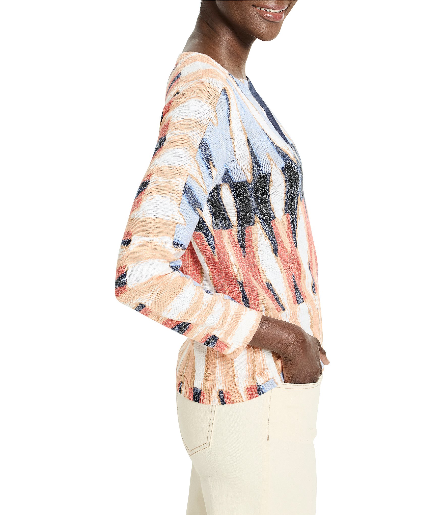 NIC + ZOE Criss Cross Slub Knit V-Neck Bracelet Sleeve Sweater