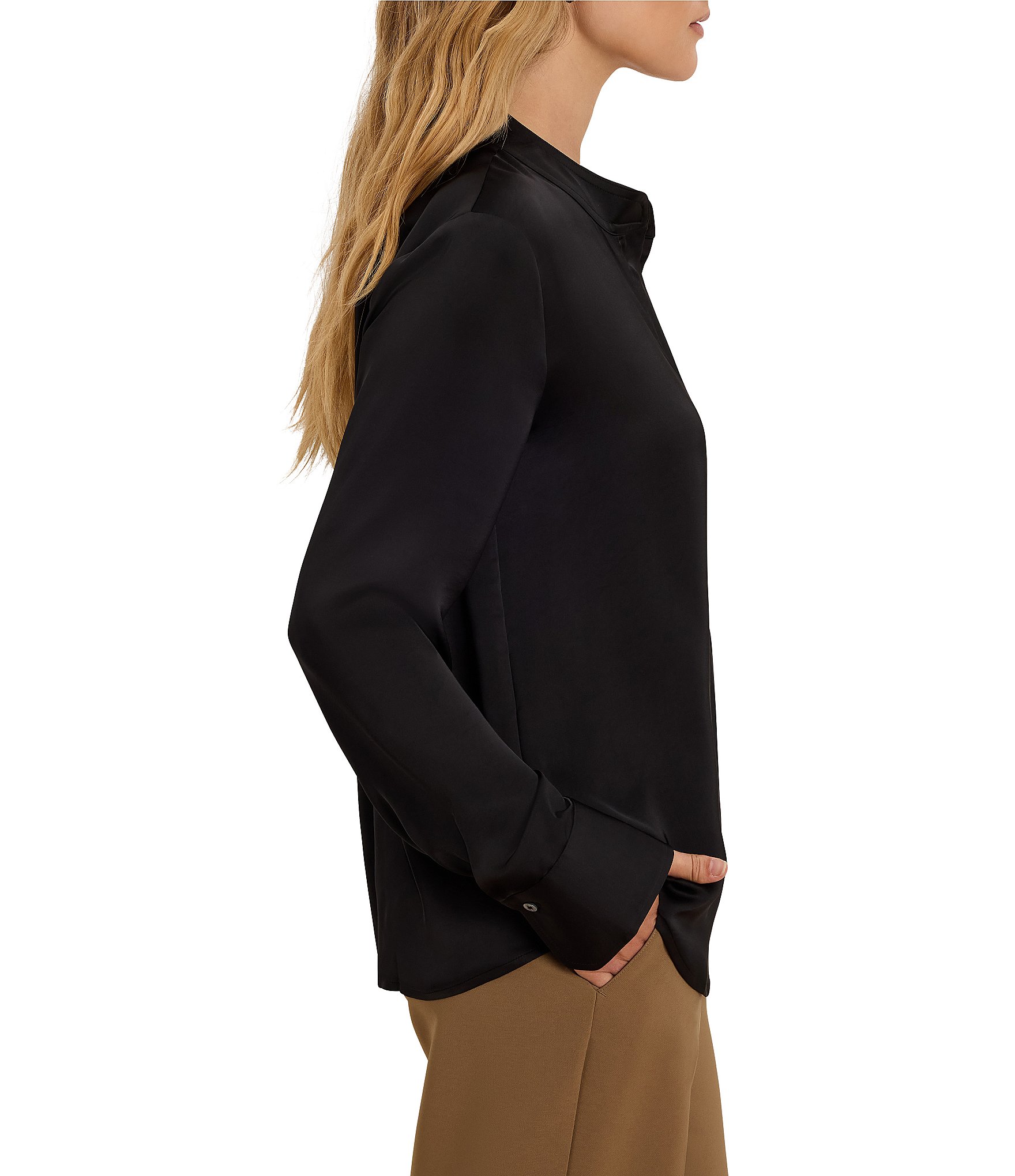 NIC + ZOE Day Gloss Stand Collar Long Sleeve Button-Front Shirt
