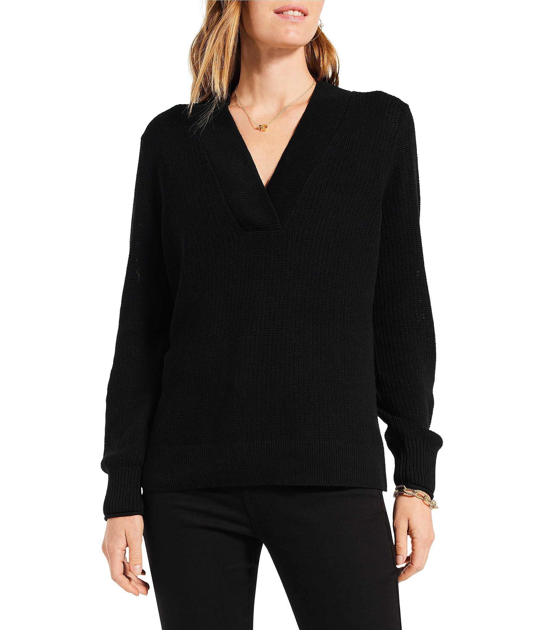 NIC + ZOE Deep Dive Textured V-Neck Ribbed Hem Long Sleeve Sweater ...