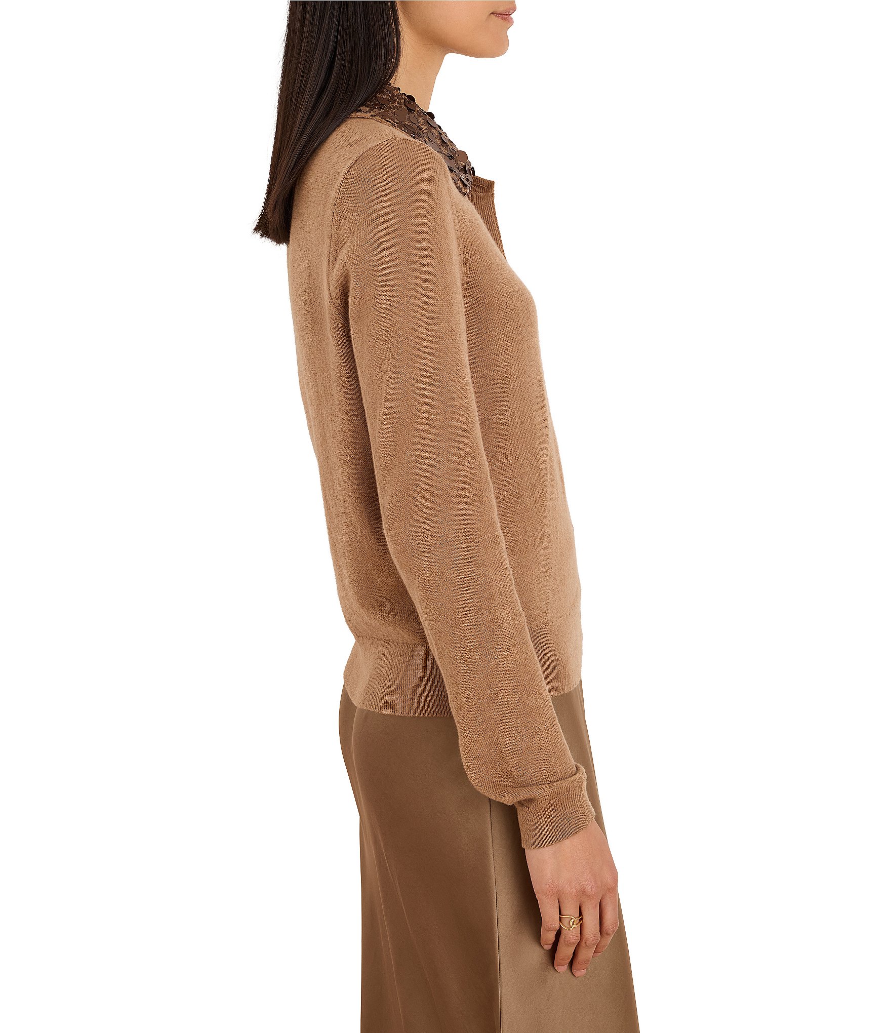 NIC + ZOE Embellished Sequin Detachable Collar Long Sleeve Button-Front Cardigan