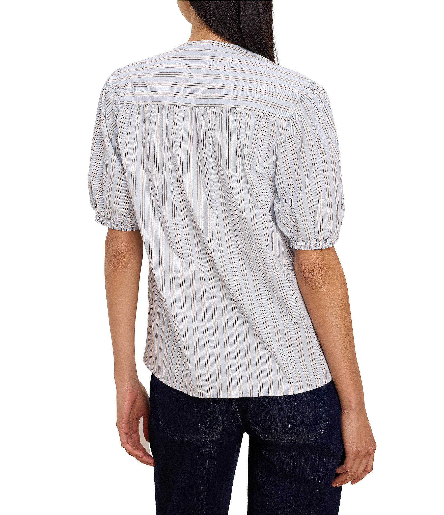 NIC + ZOE Eton Stripe Round Neck Short Sleeve Button-Front Shirt