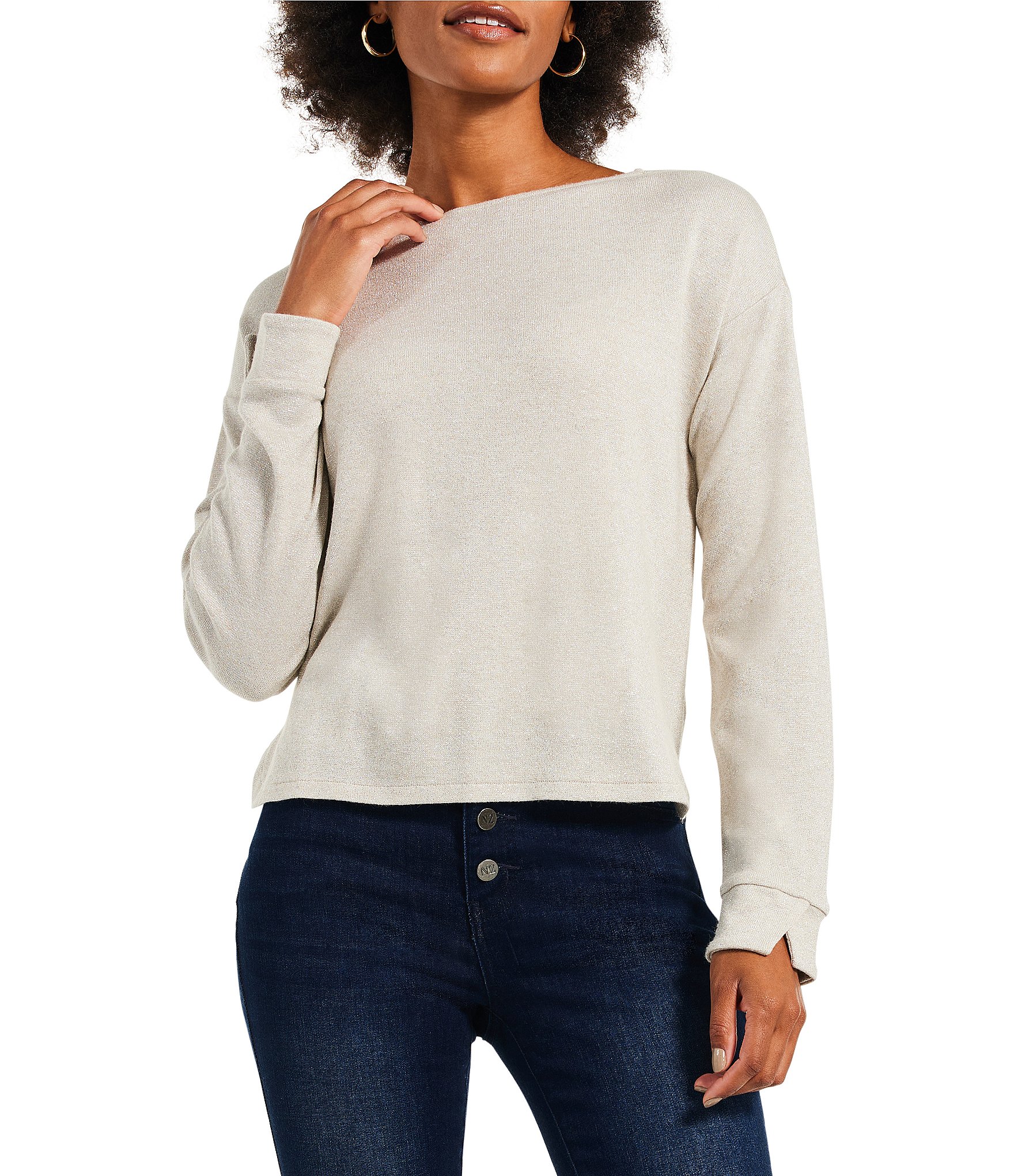 NIC + ZOE Textured Knit Autumn Bloom Print Long Sleeve Sweater