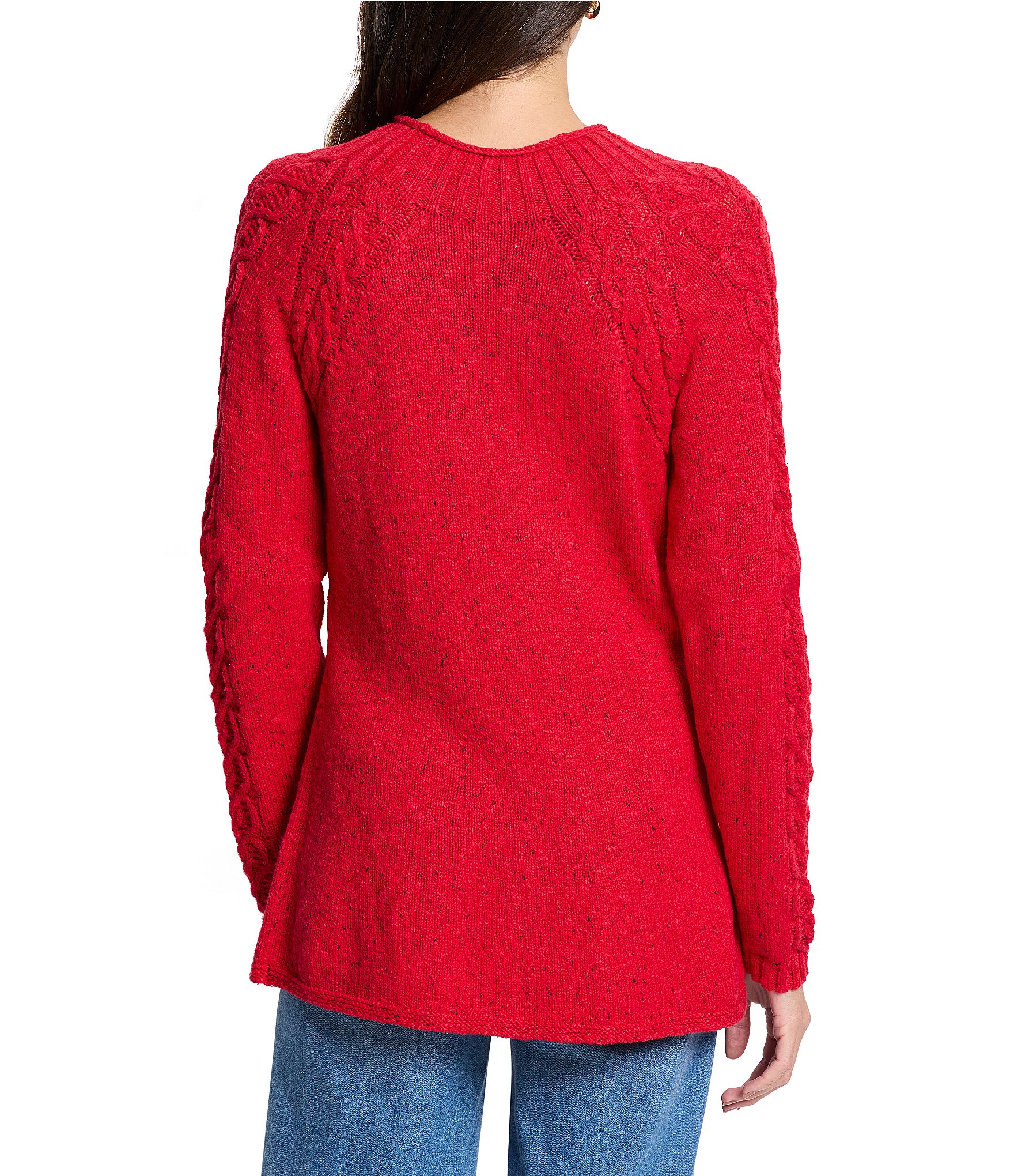 NIC + ZOE Femme Cable Knit Round Neck Long Sleeve Sweater