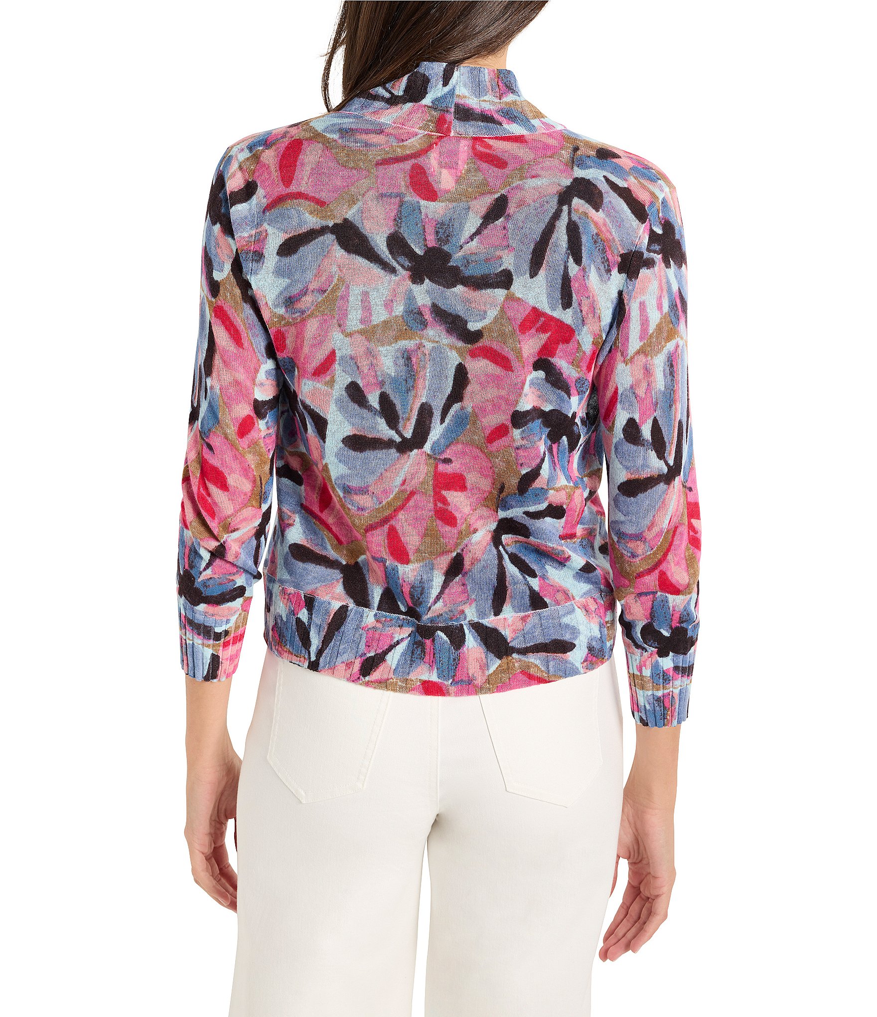 NIC + ZOE Firework Foliage Open Front 3/4 Sleeve Bolero Cardigan