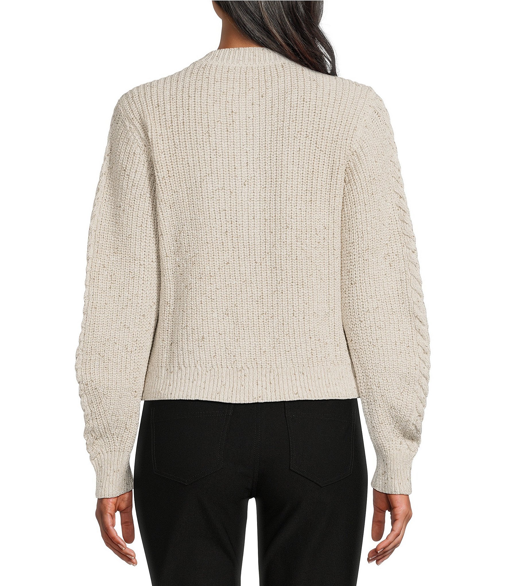 NIC + ZOE Flecked Shaker Round Neck Long Sleeve Button Front Cardigan