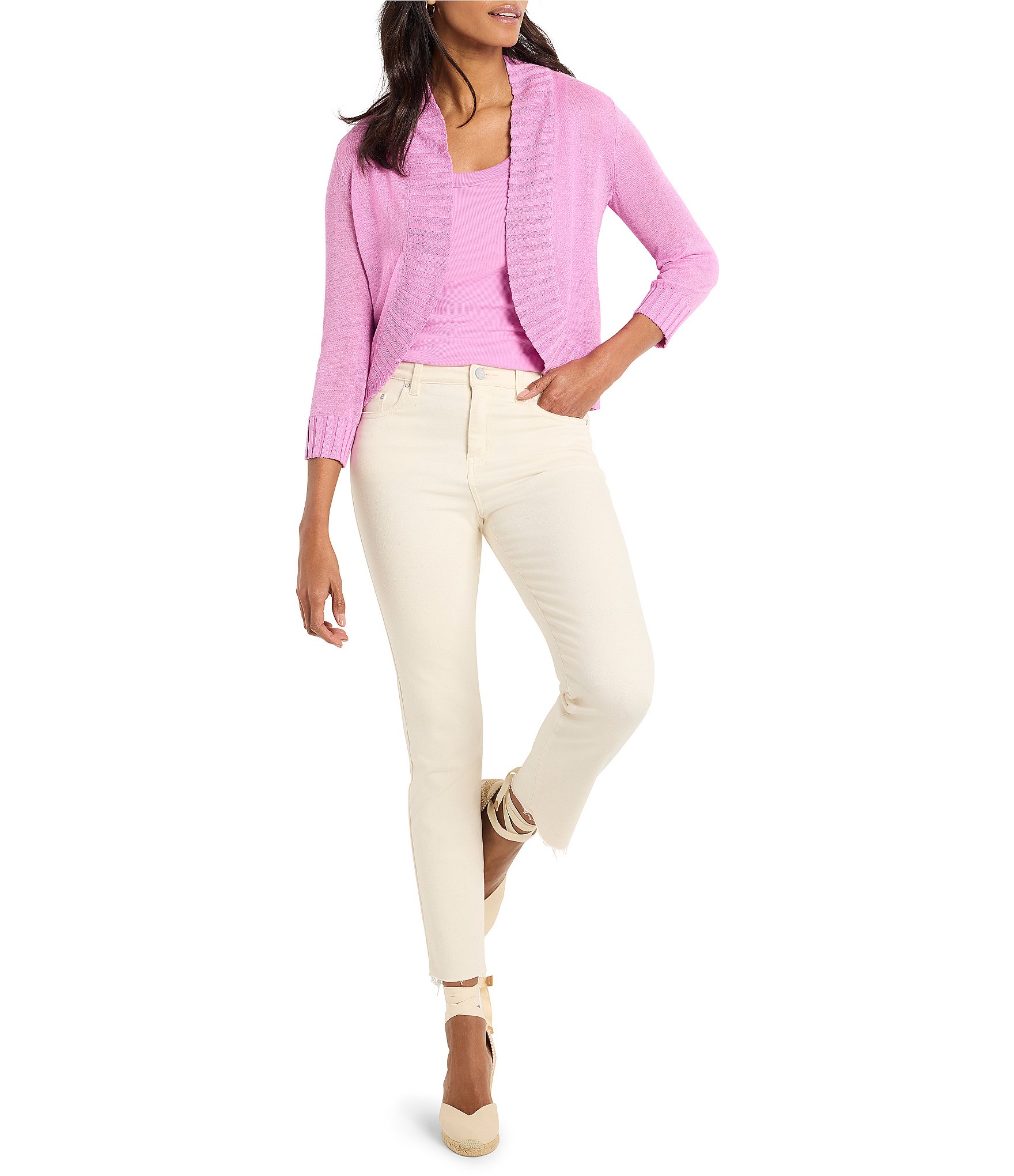 NIC + ZOE Jersey Knit Ribbed Collar 3/4 Sleeve Bolero Cardigan