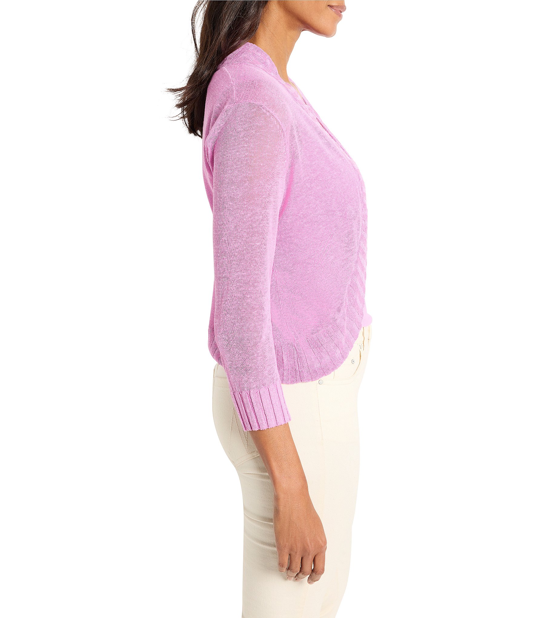 NIC + ZOE Jersey Knit Ribbed Collar 3/4 Sleeve Bolero Cardigan