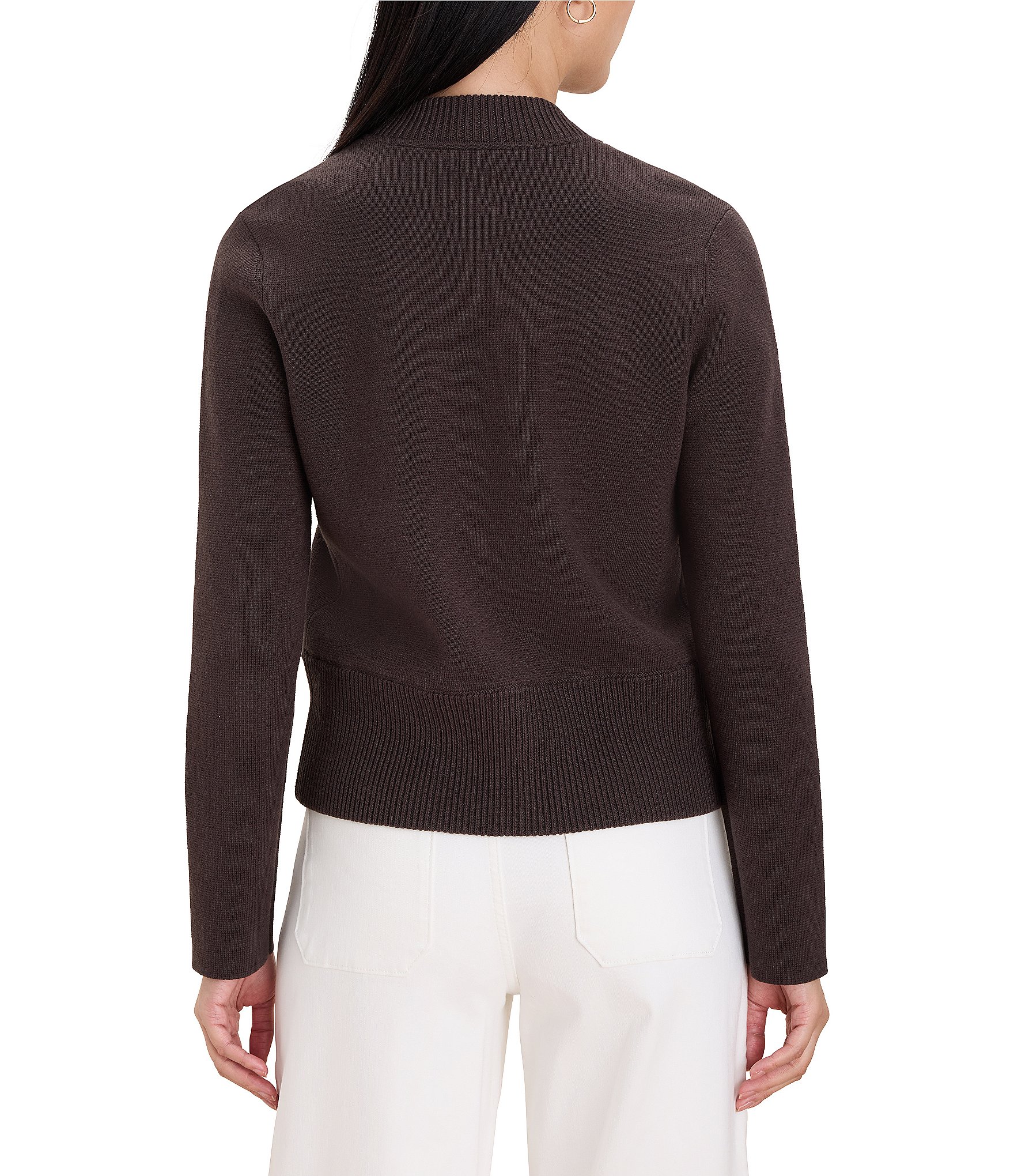 NIC + ZOE Knit Band Collar Long Sleeve Snap Bomber Jacket