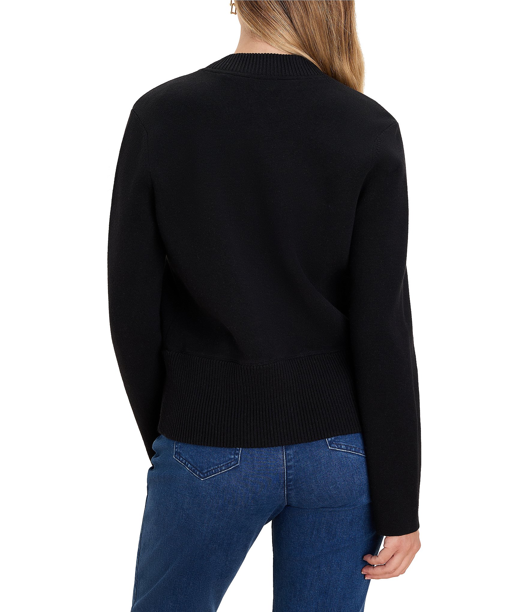 NIC + ZOE Knit Band Collar Long Sleeve Snap Bomber Jacket