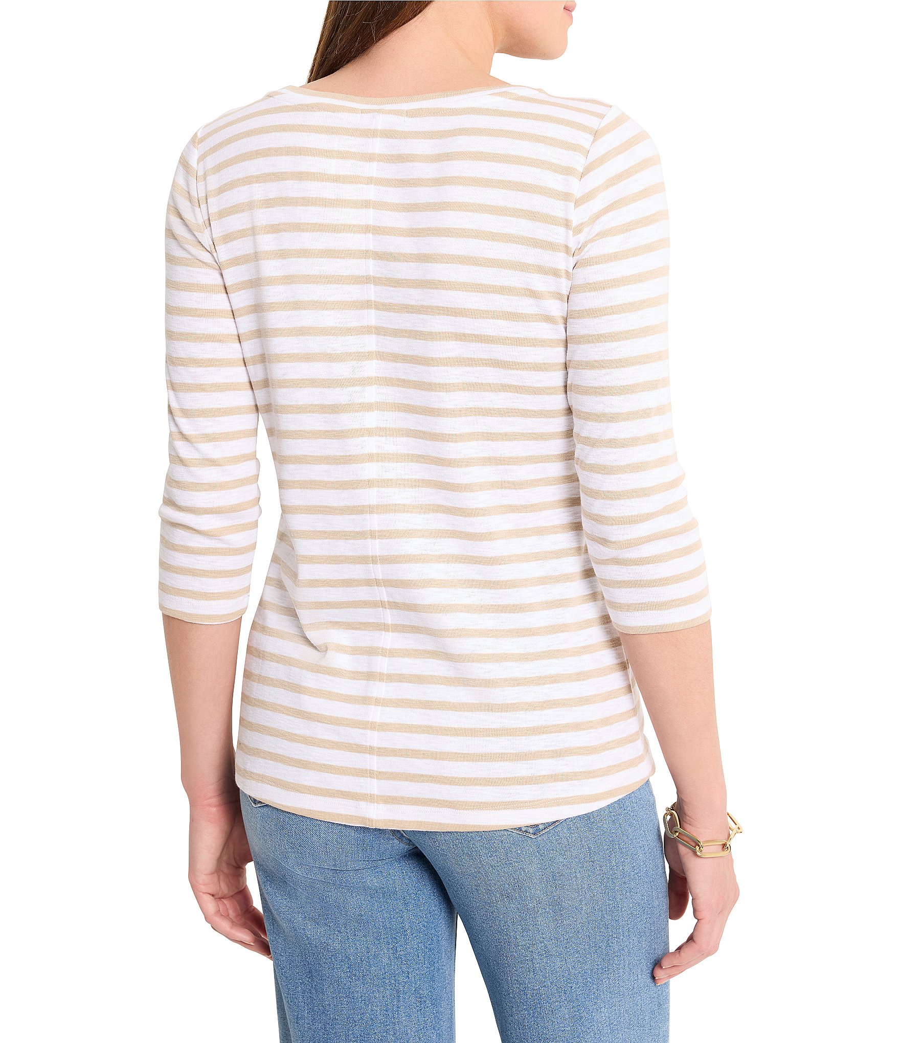 NIC + ZOE Knit Stripe Boat Neck 3/4 Sleeve Tee