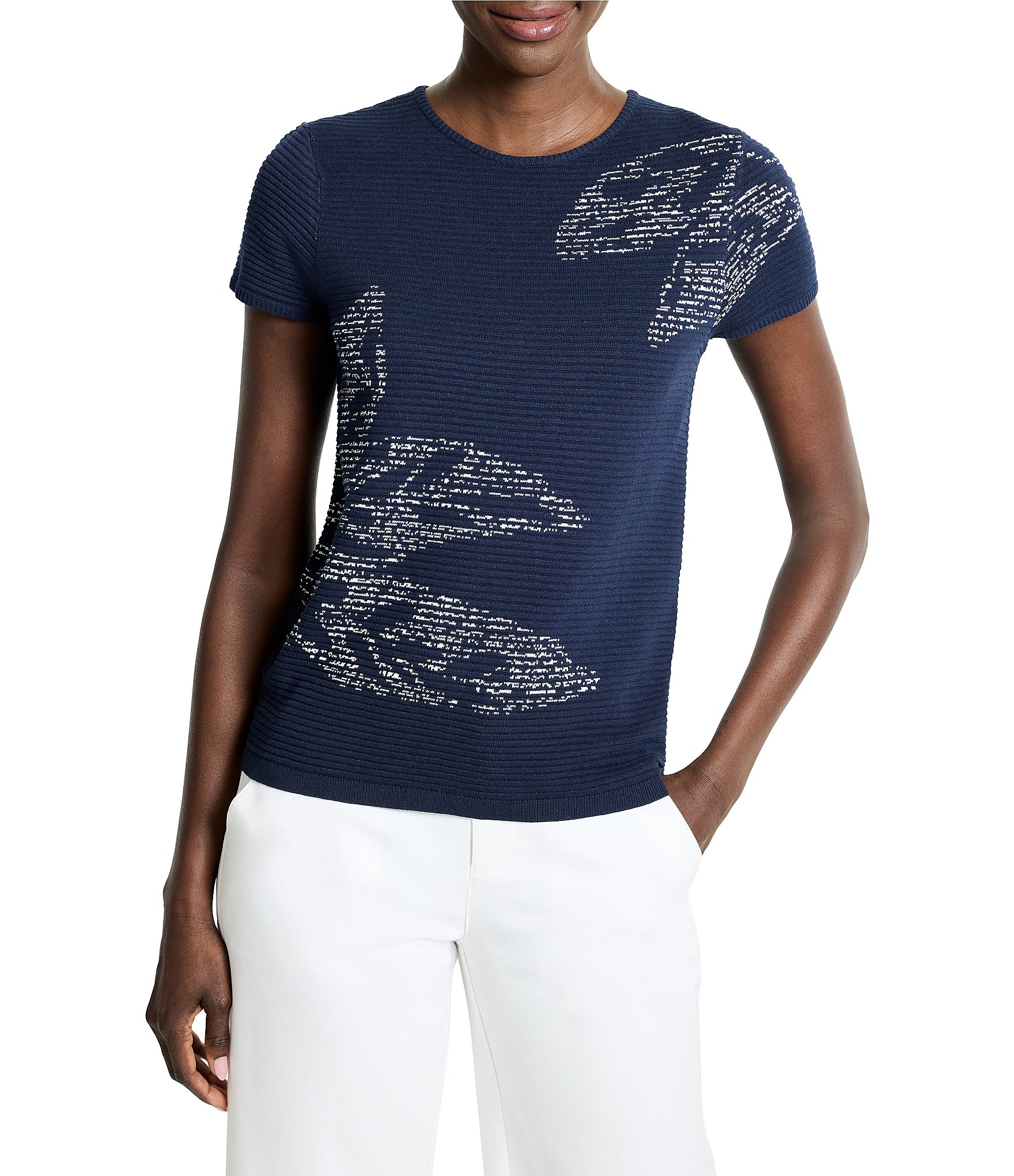 NIC + ZOE Midnight Garden Ottoman Stripe Knit Round Neck Short Sleeve Tee