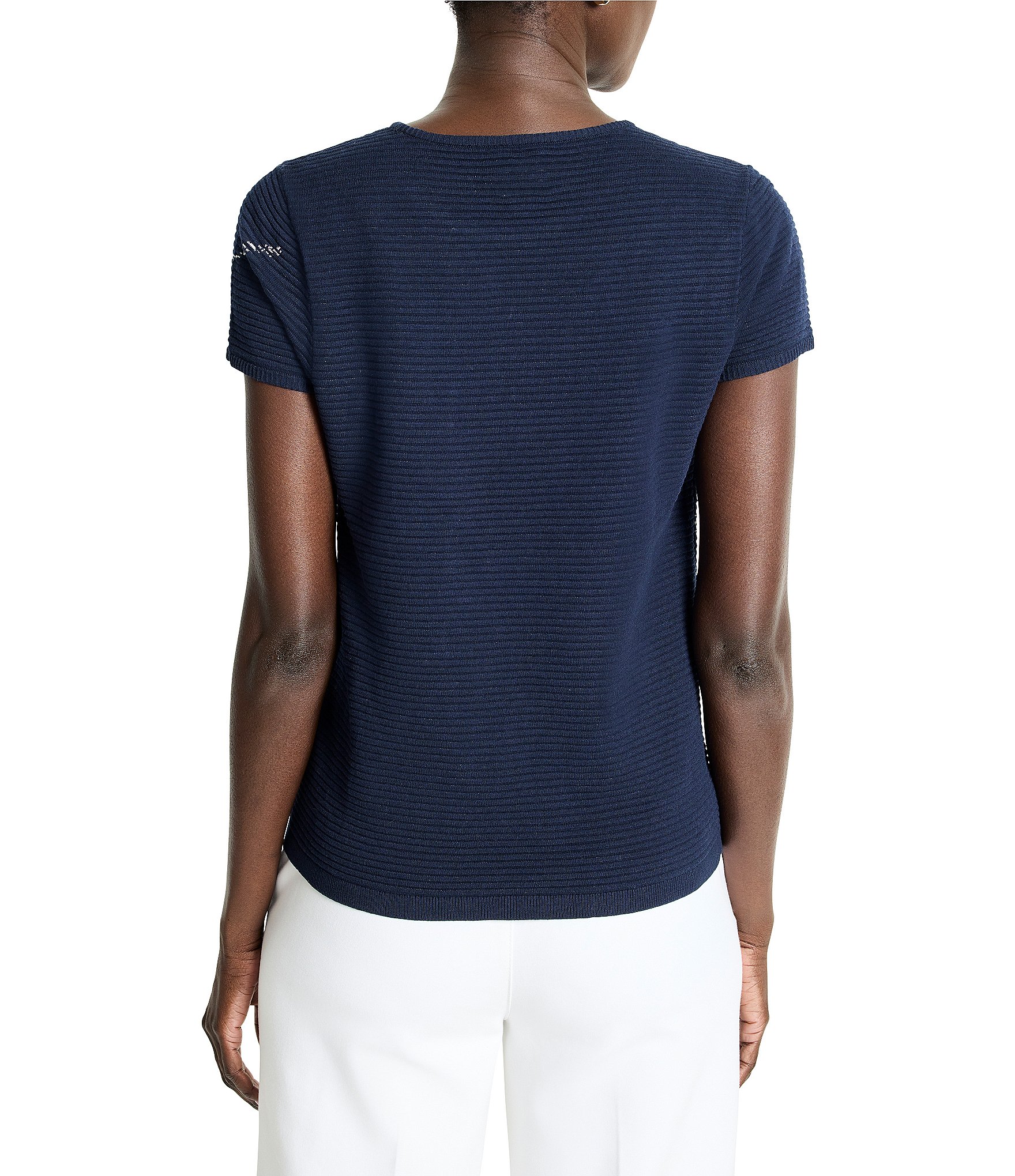 NIC + ZOE Midnight Garden Ottoman Stripe Knit Round Neck Short Sleeve Tee