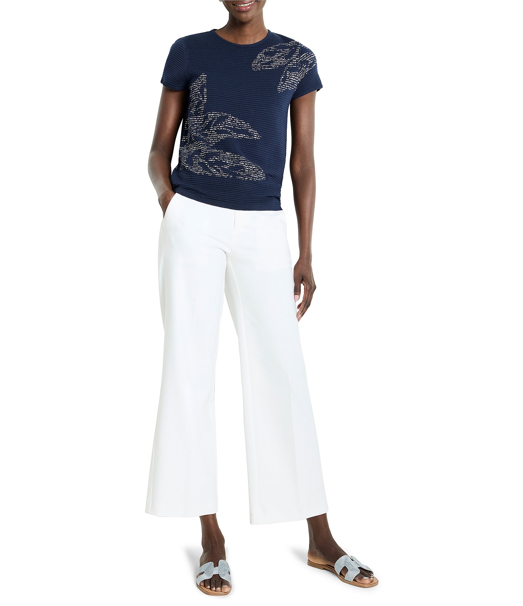 NIC + ZOE Midnight Garden Ottoman Stripe Knit Round Neck Short Sleeve Tee