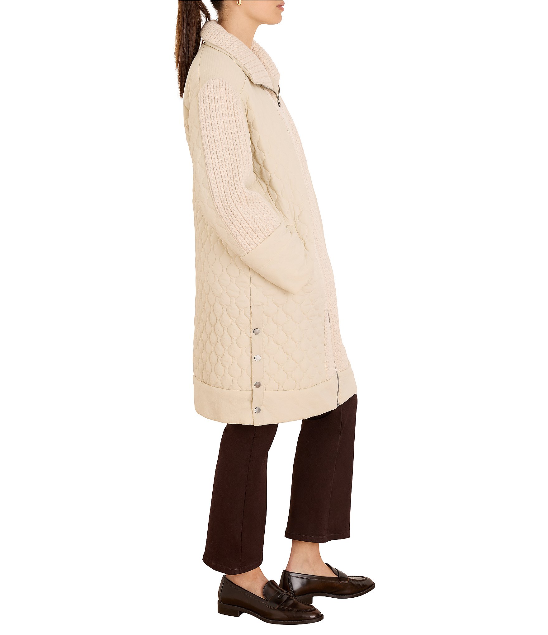 NIC + ZOE Mixed Media Stand Collar Long Sleeve Zip-Front Puffer Parker Jacket