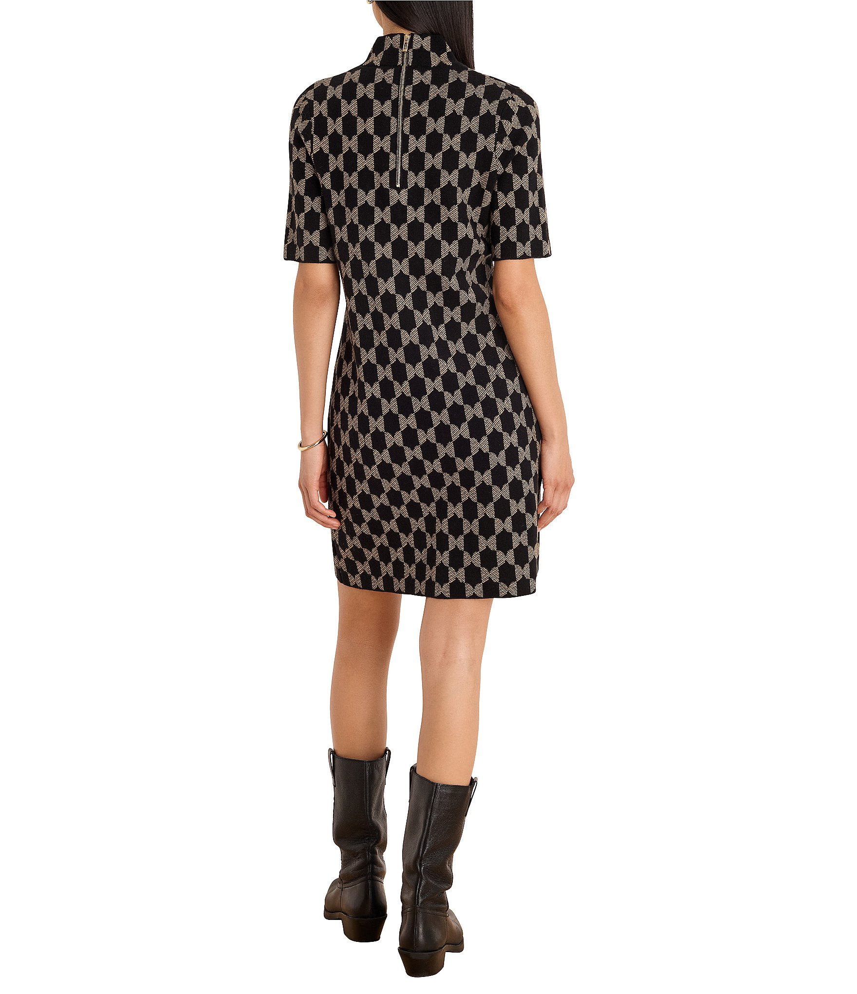 NIC + ZOE Mod Squad Cotton Blend Mock Neck Short Sleeve Sweater Sheath Dress