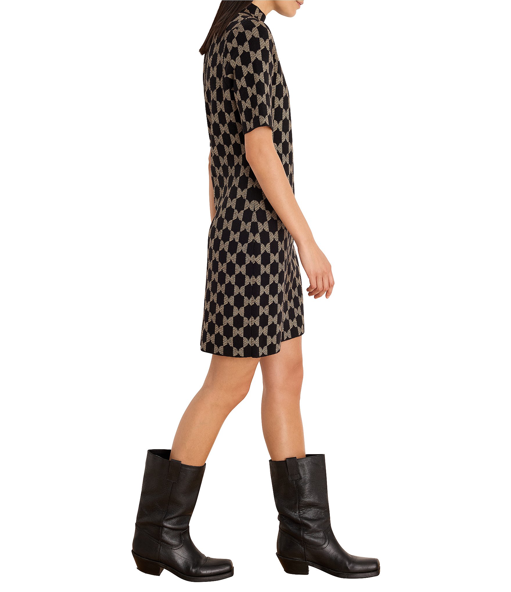 NIC + ZOE Mod Squad Cotton Blend Mock Neck Short Sleeve Sweater Sheath Dress