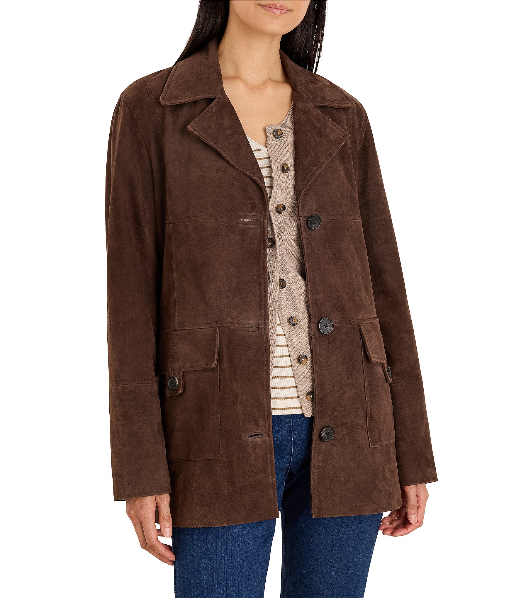 NIC + ZOE Mod Suede Notch Collar Long Sleeve Button-Front Jacket