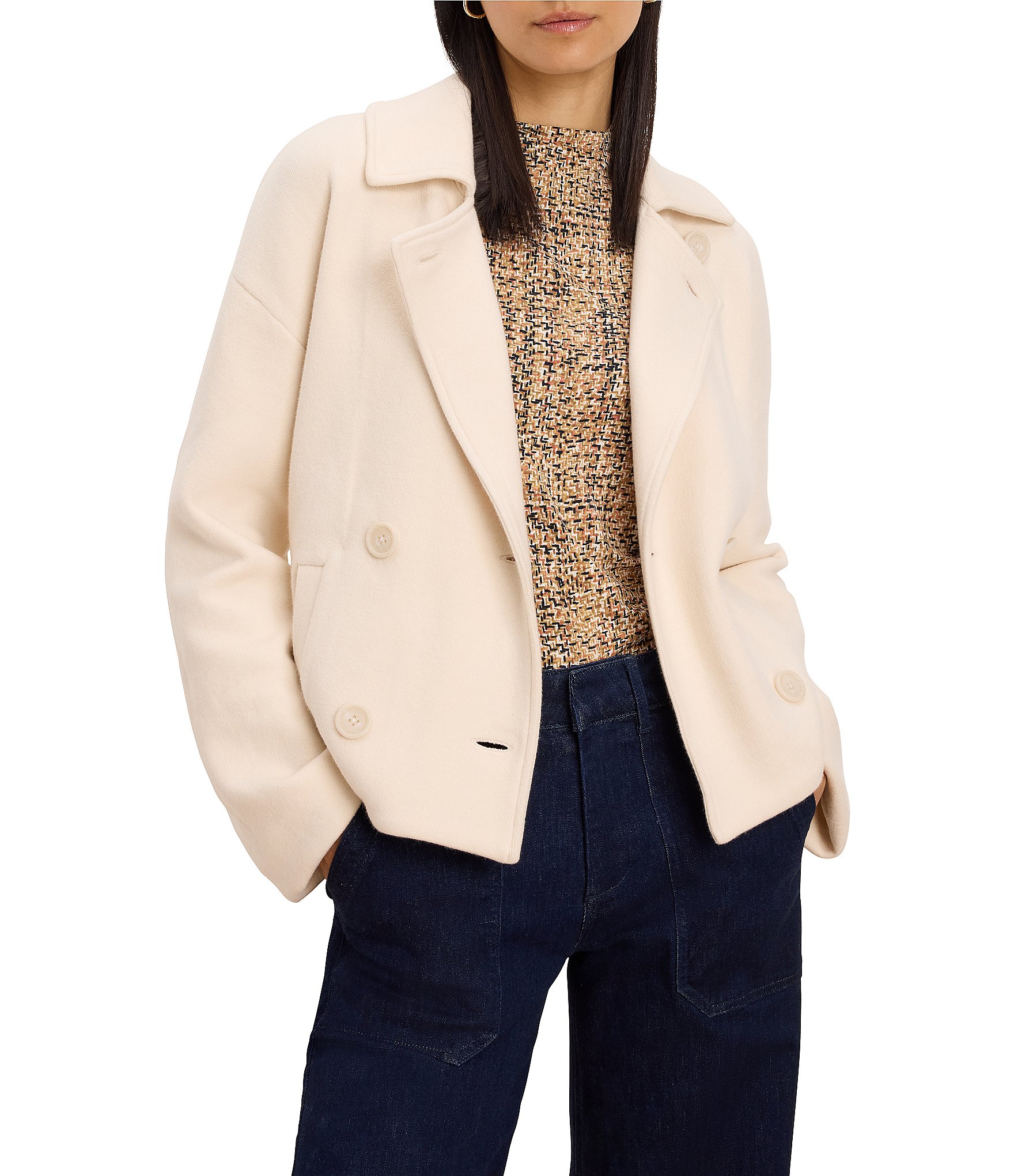 NIC + ZOE Notch Collar Long Sleeve Double-Breasted Cool Nights Knit Jacket