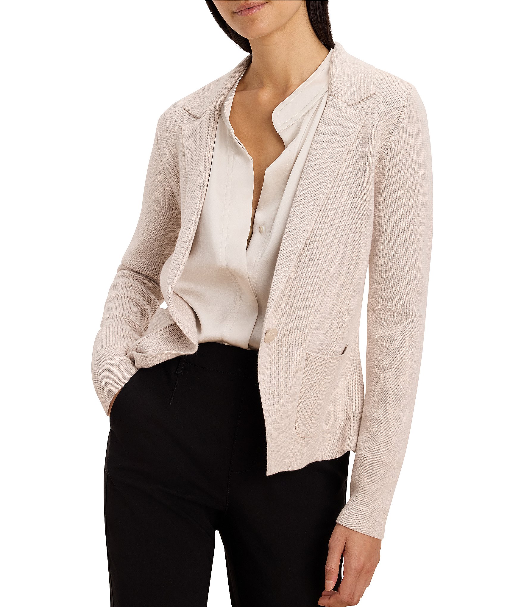 NIC + ZOE Notch Collar Long Sleeve Single Button-Front Elegant Knit Tailored Blazer