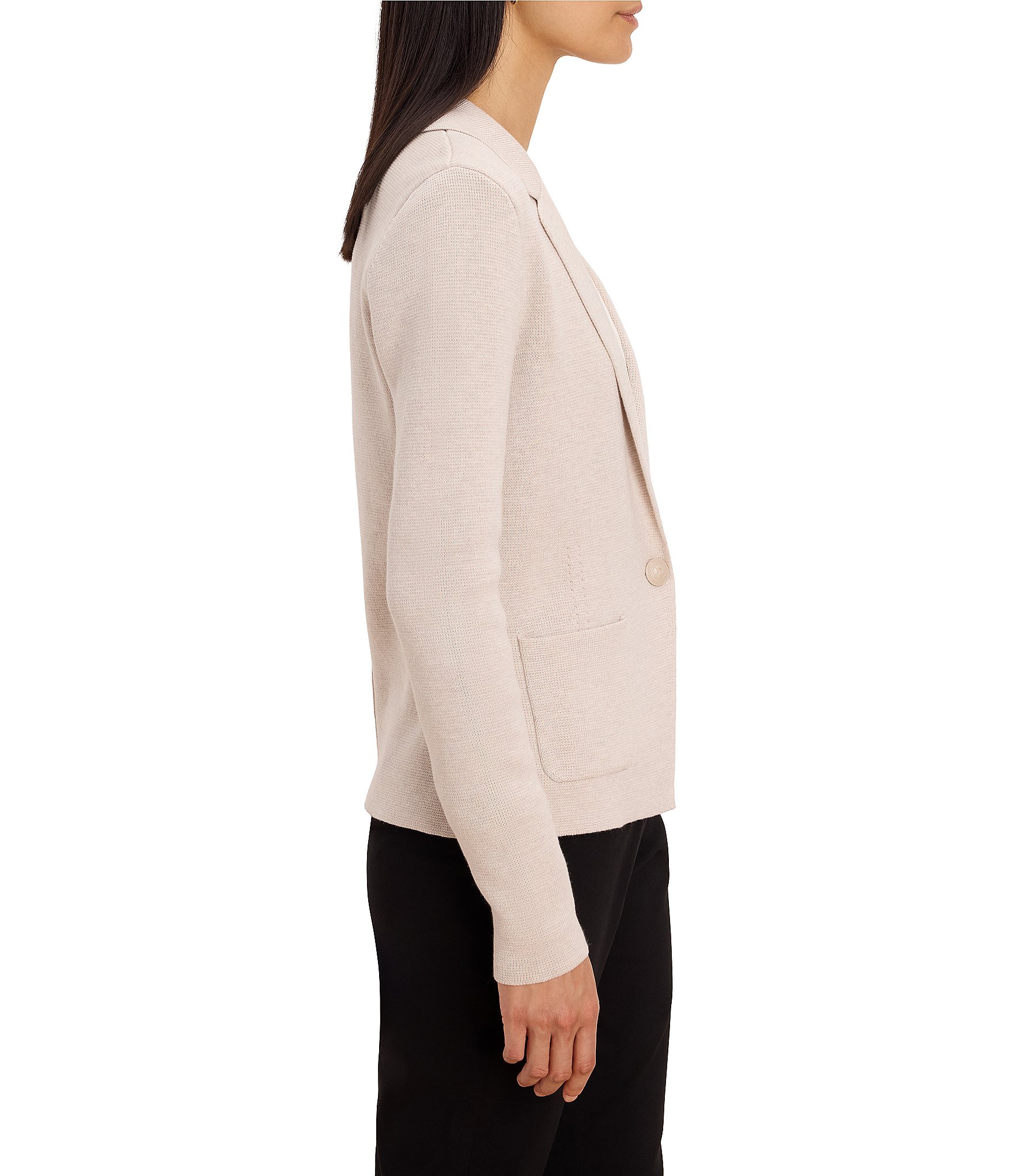 NIC + ZOE Notch Collar Long Sleeve Single Button-Front Elegant Knit Tailored Blazer