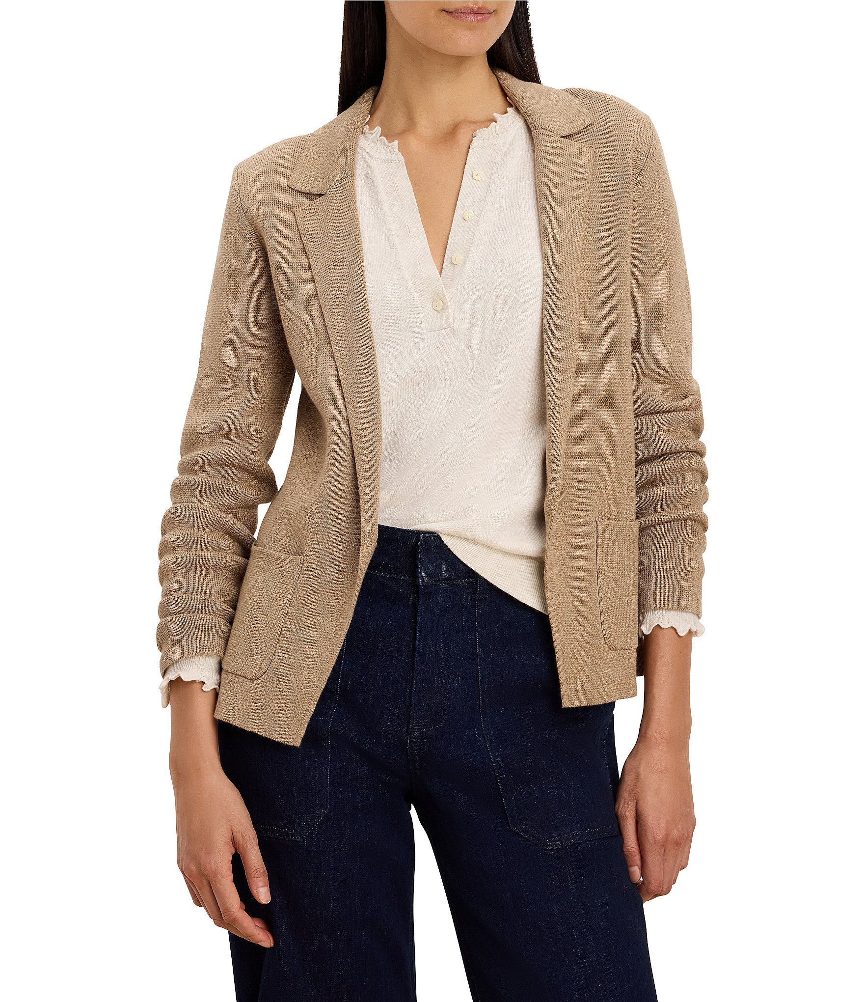 NIC + ZOE Notch Collar Long Sleeve Single Button-Front Elegant Knit Tailored Blazer