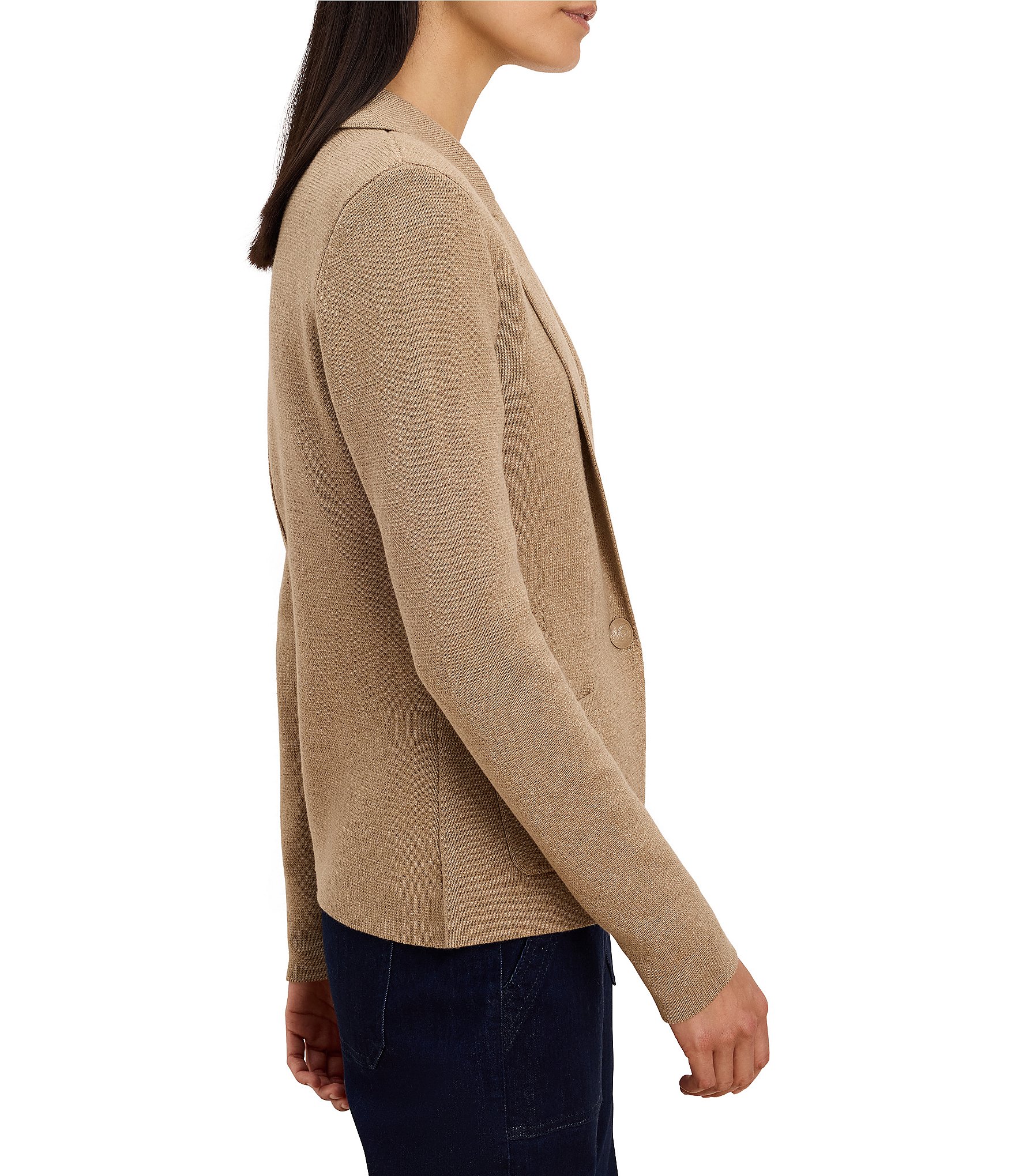 NIC + ZOE Notch Collar Long Sleeve Single Button-Front Elegant Knit Tailored Blazer