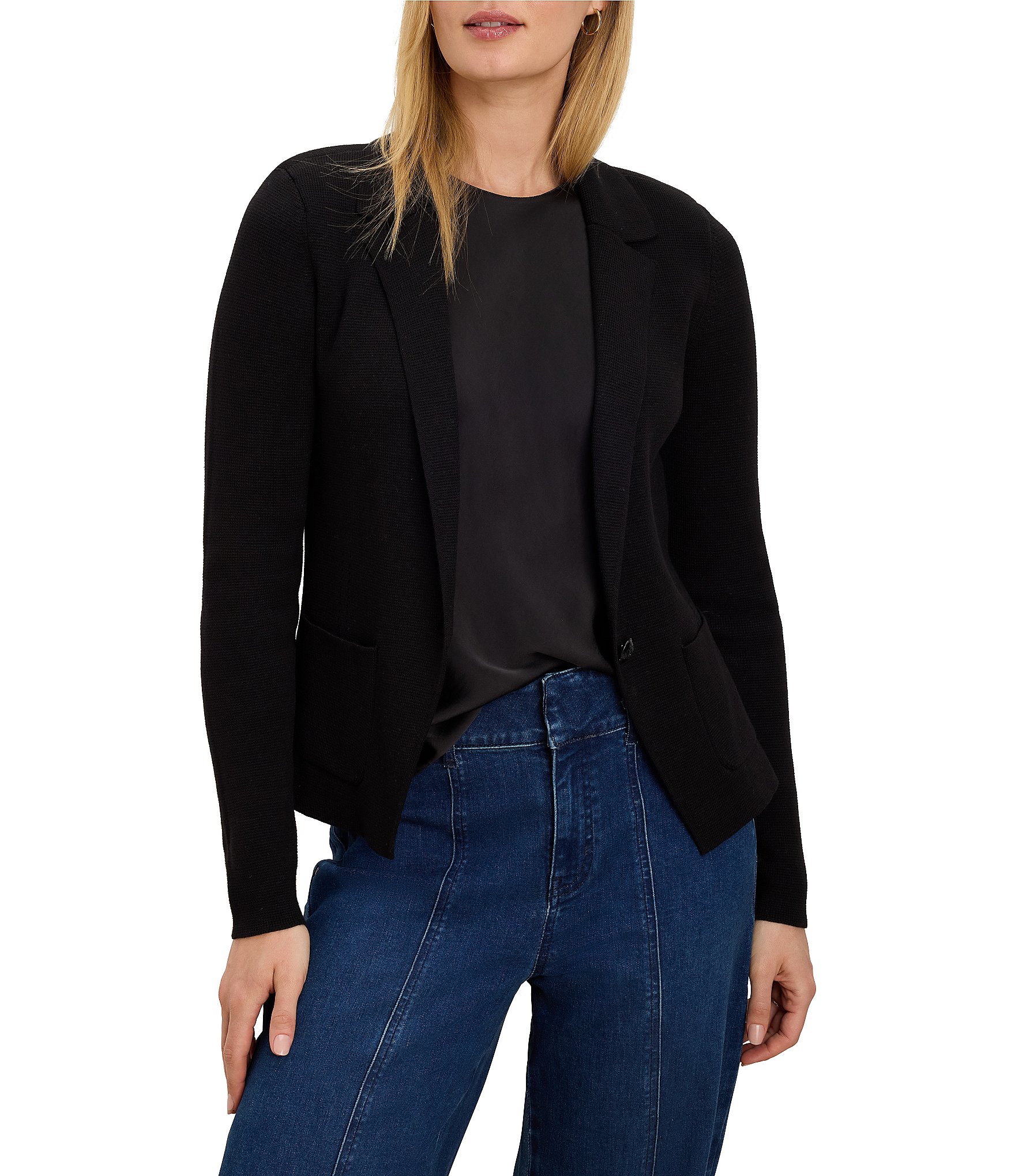 NIC + ZOE Notch Collar Long Sleeve Single Button-Front Elegant Knit Tailored Blazer