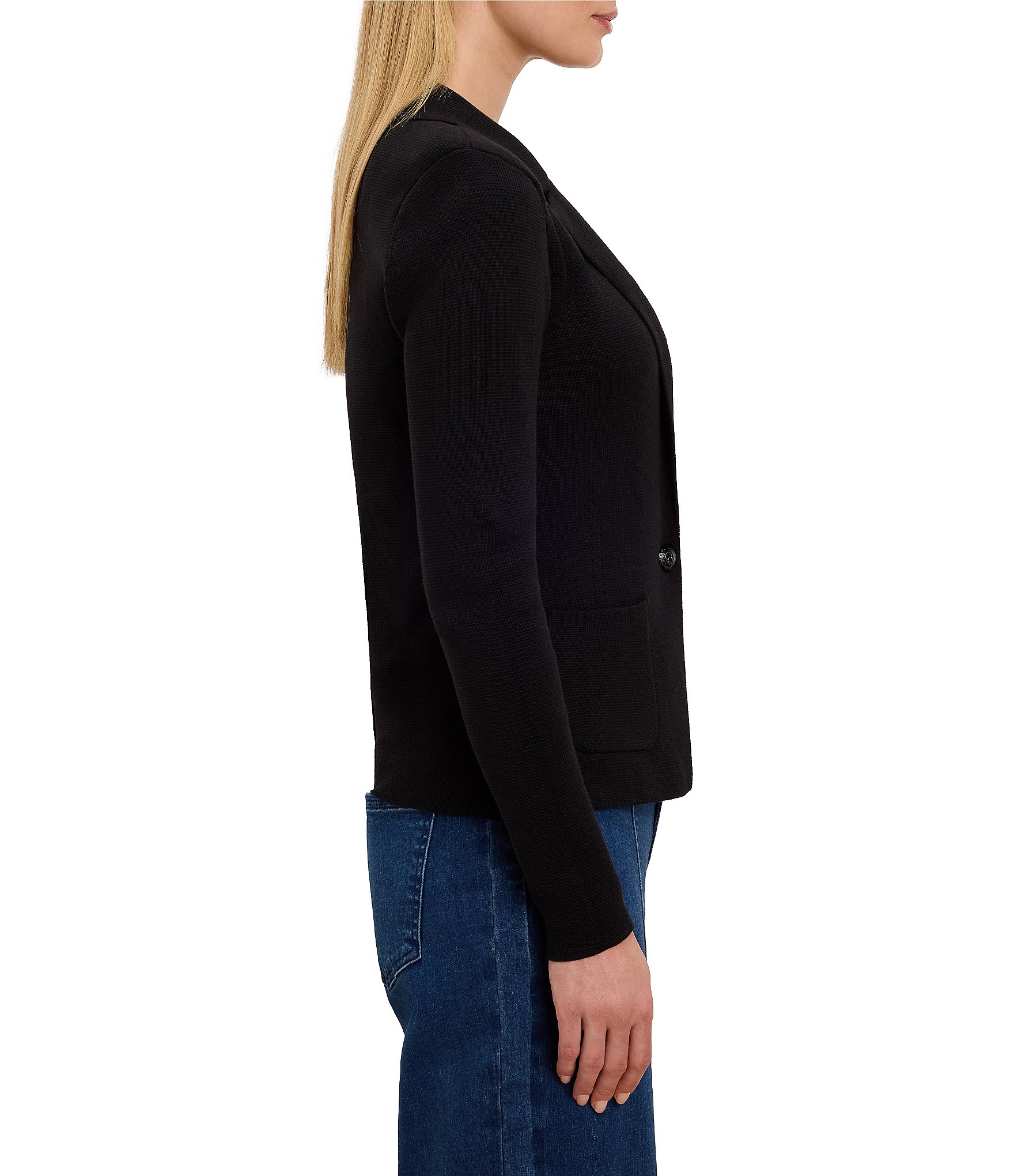 NIC + ZOE Notch Collar Long Sleeve Single Button-Front Elegant Knit Tailored Blazer
