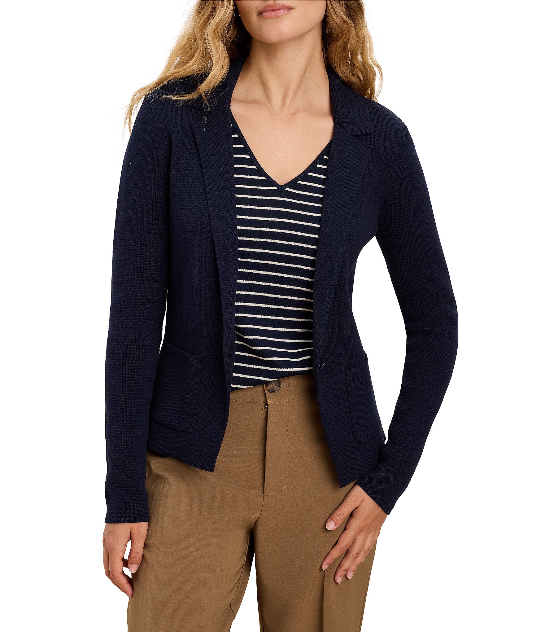 NIC + ZOE Notch Collar Long Sleeve Single Button-Front Elegant Knit Tailored Blazer