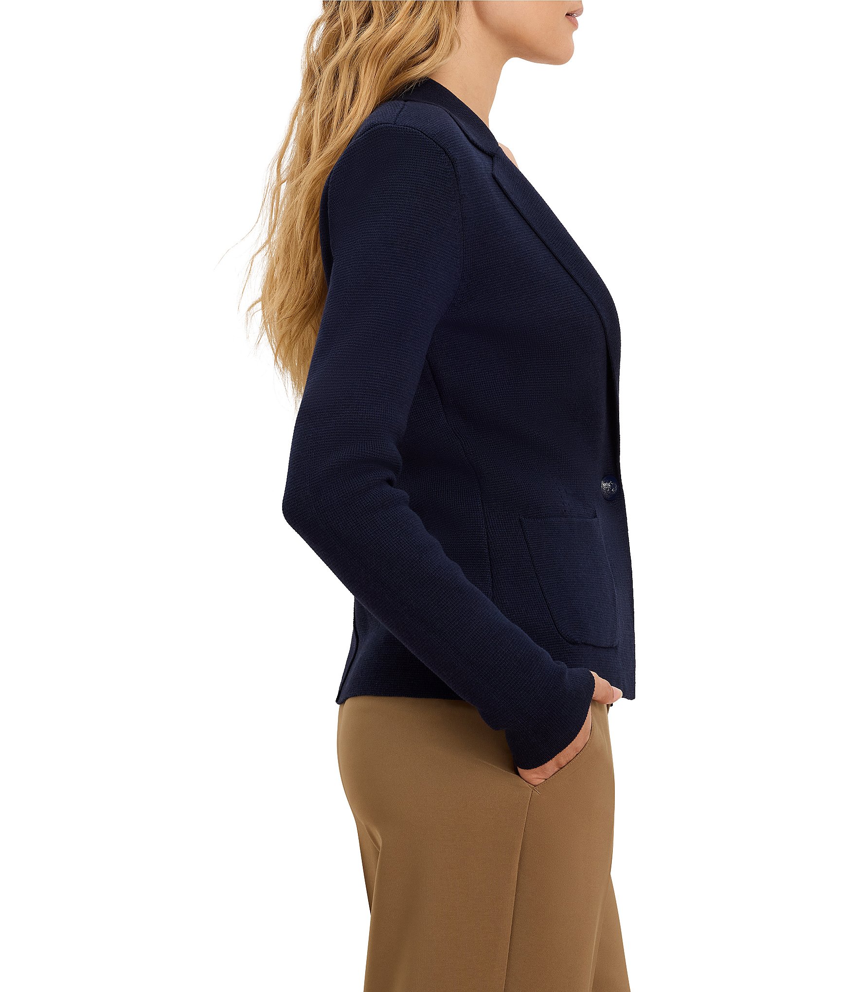 NIC + ZOE Notch Collar Long Sleeve Single Button-Front Elegant Knit Tailored Blazer
