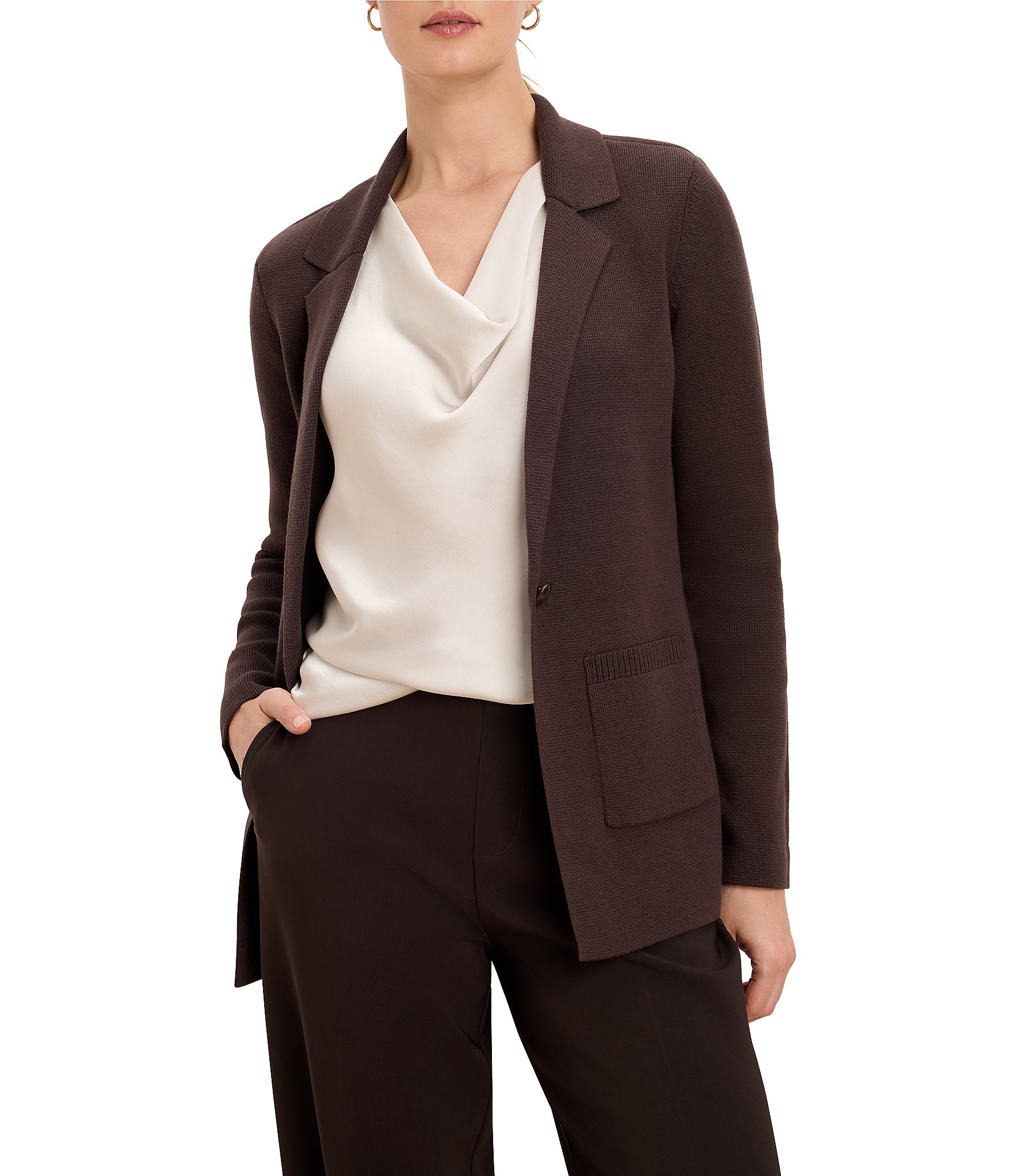 NIC + ZOE Notch Lapel Collar Long Sleeve Elegant Knit Blazer