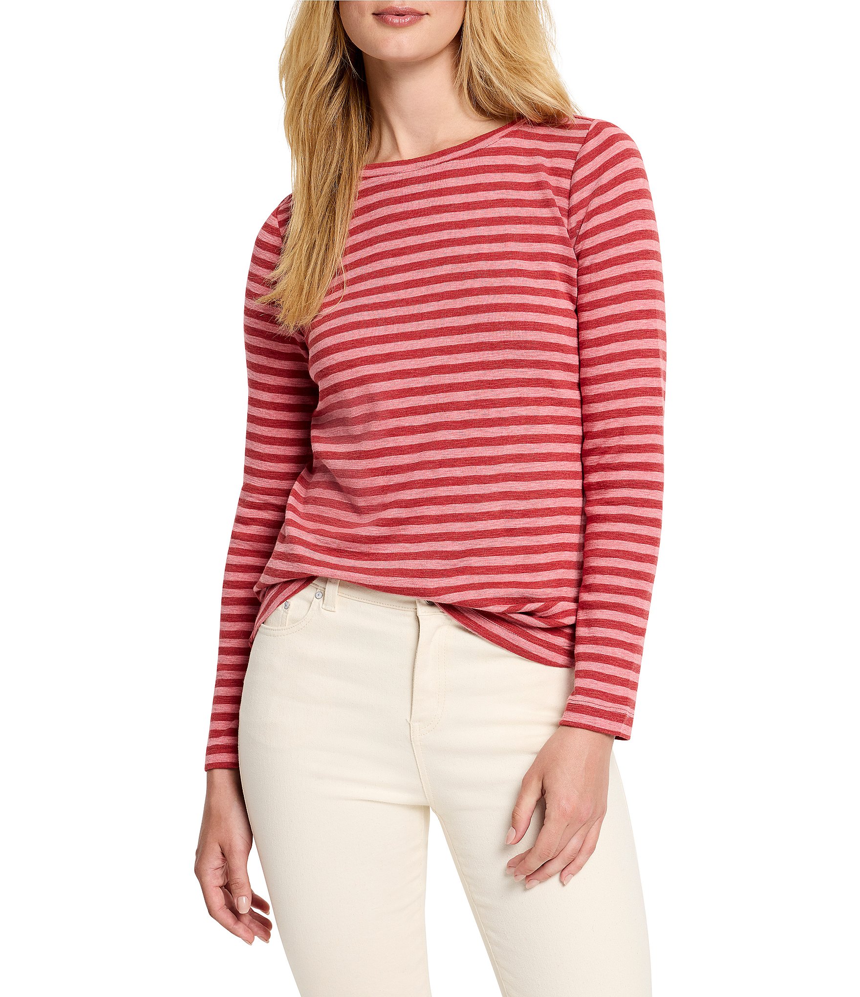 NIC + ZOE NZT Jersey Knit Striped Print Boat Neck Bracelet Sleeve Shirt