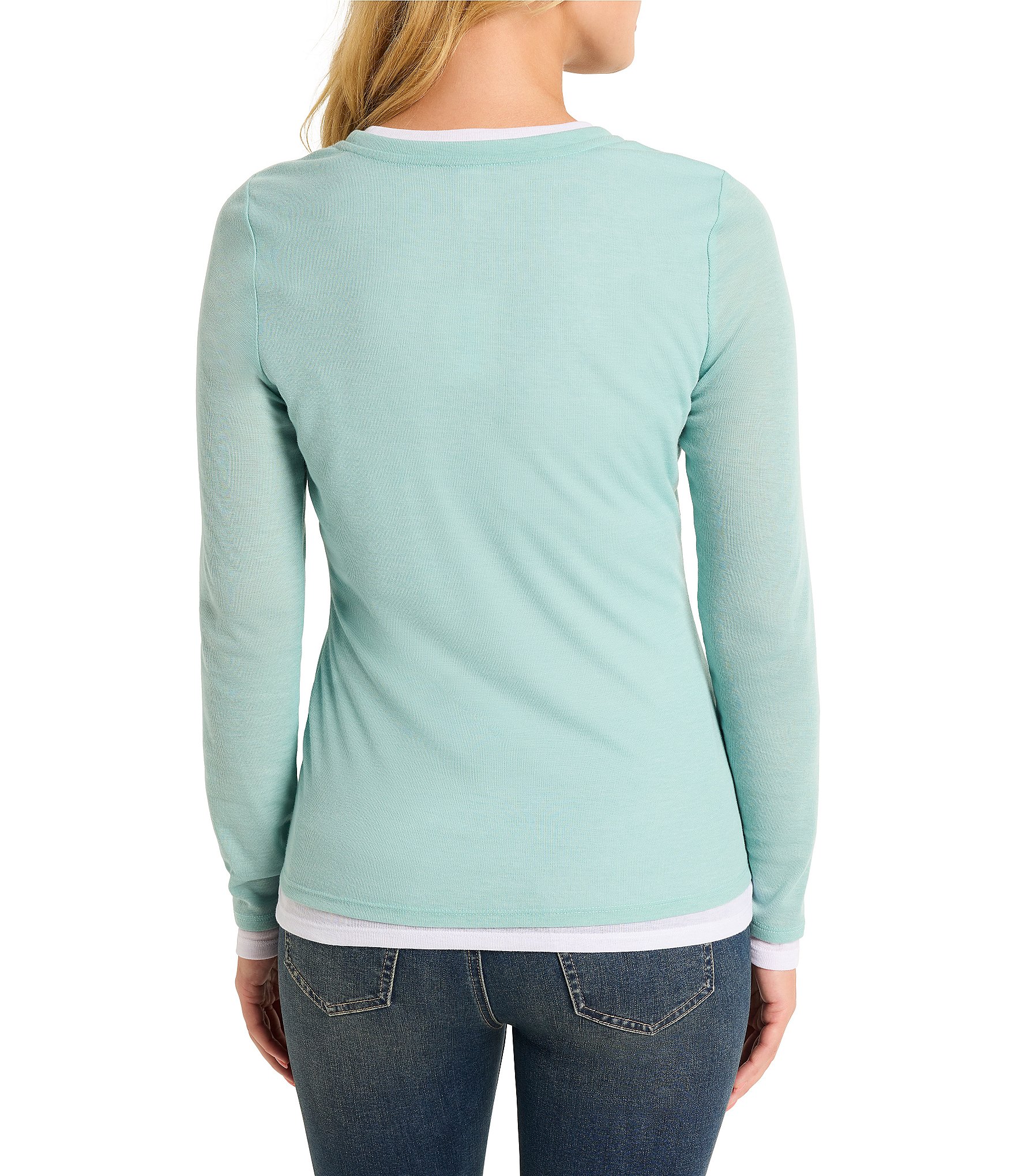 NIC + ZOE NZT Knit Double Layer Round Neck Long Sleeve Top